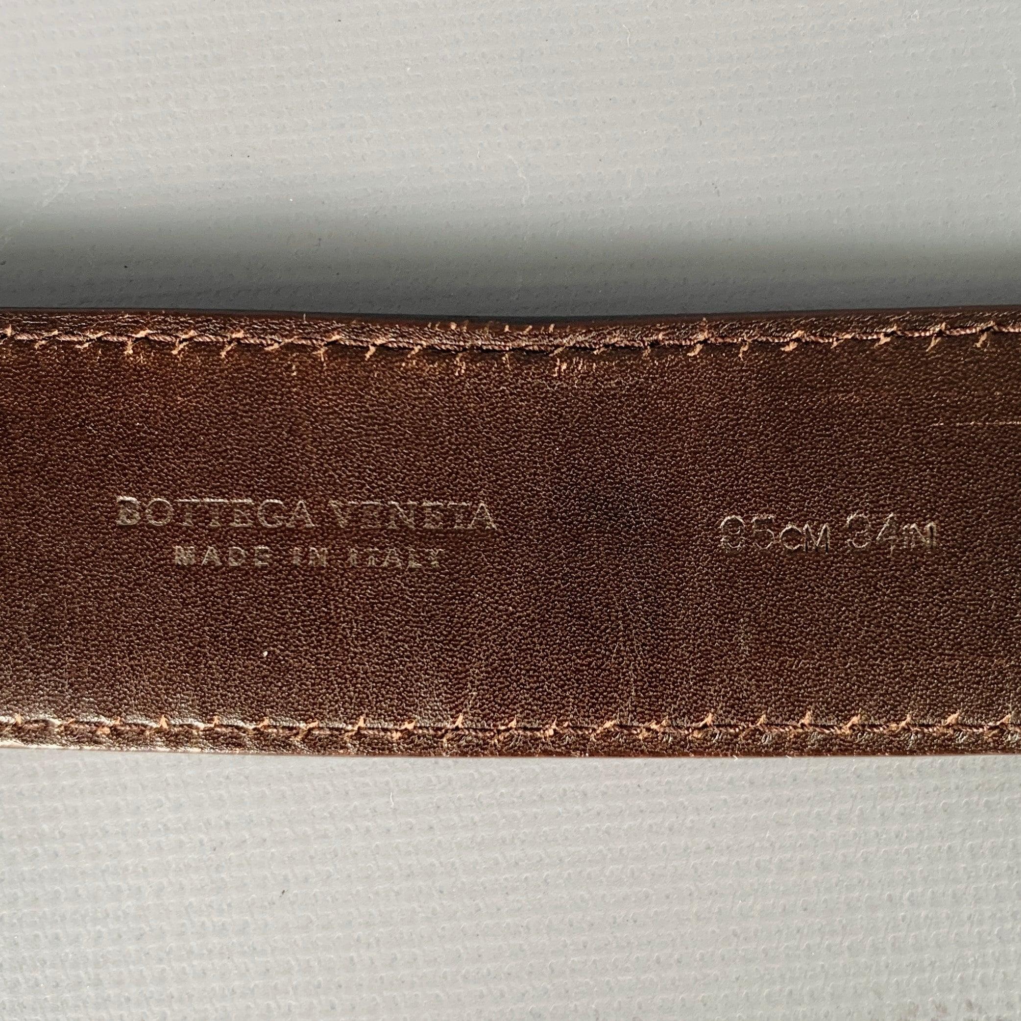 BOTTEGA VENETA Size 34 Brown Gold Woven Leather Belt 1