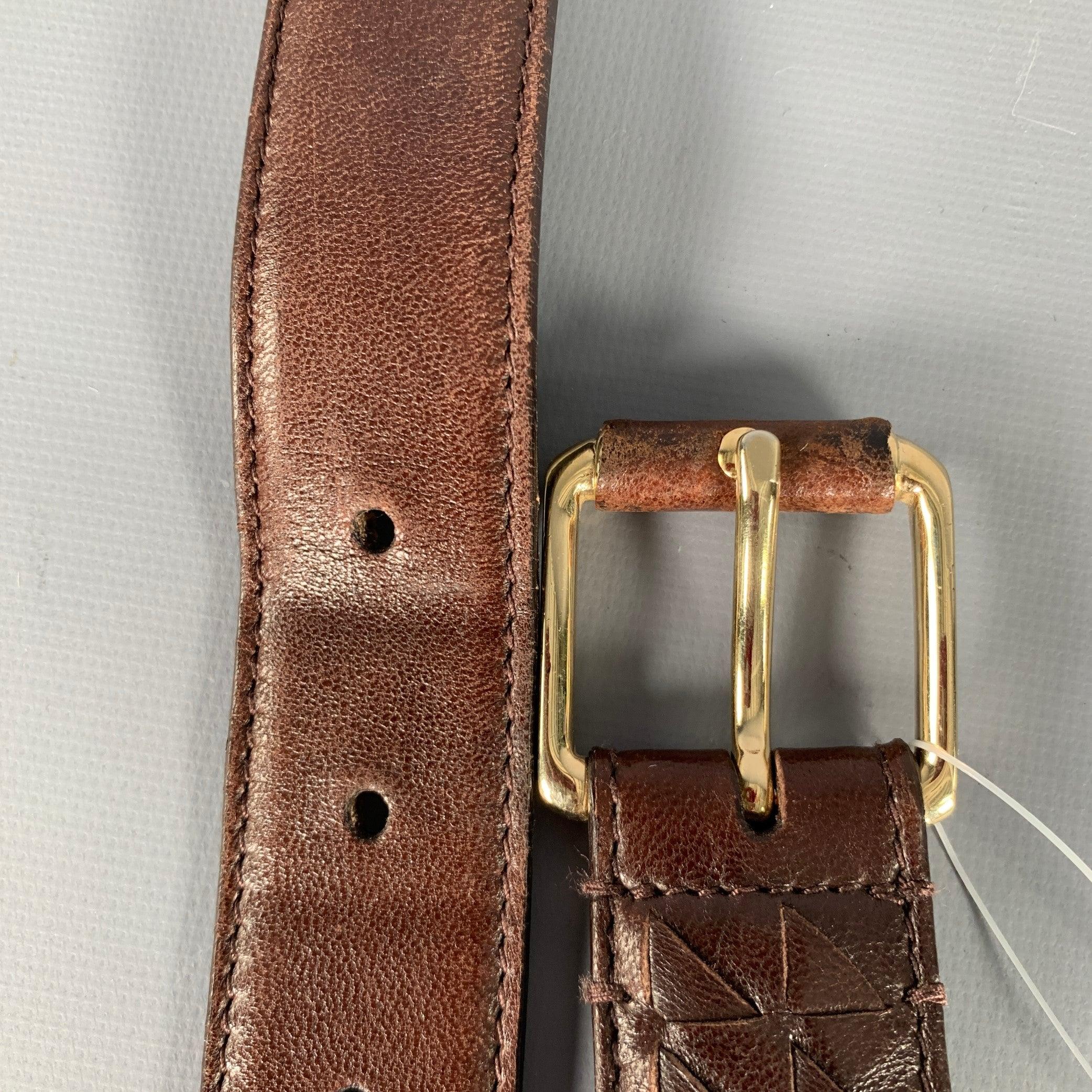 BOTTEGA VENETA Size 34 Brown Gold Woven Leather Belt 2