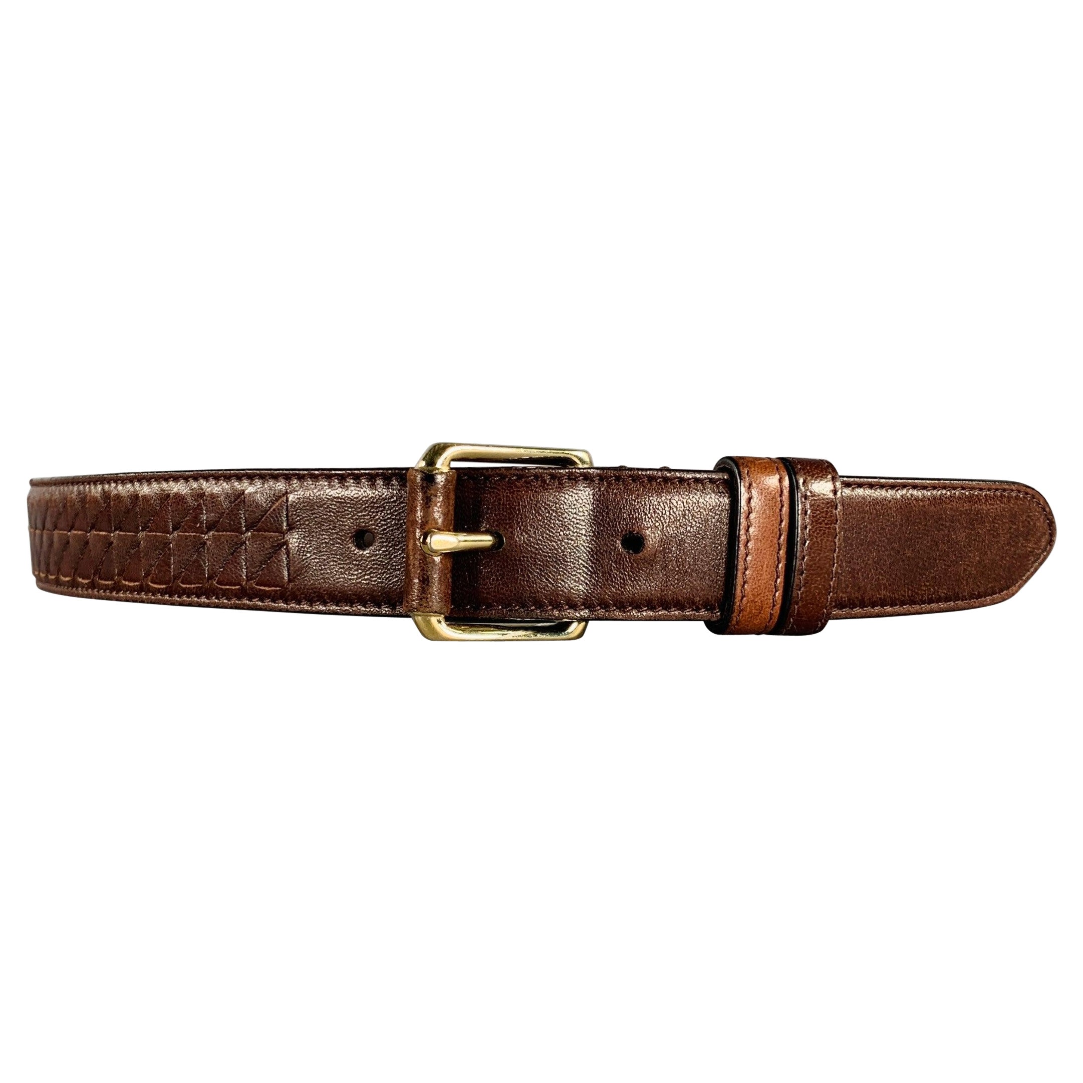 BOTTEGA VENETA Size 34 Brown Gold Woven Leather Belt