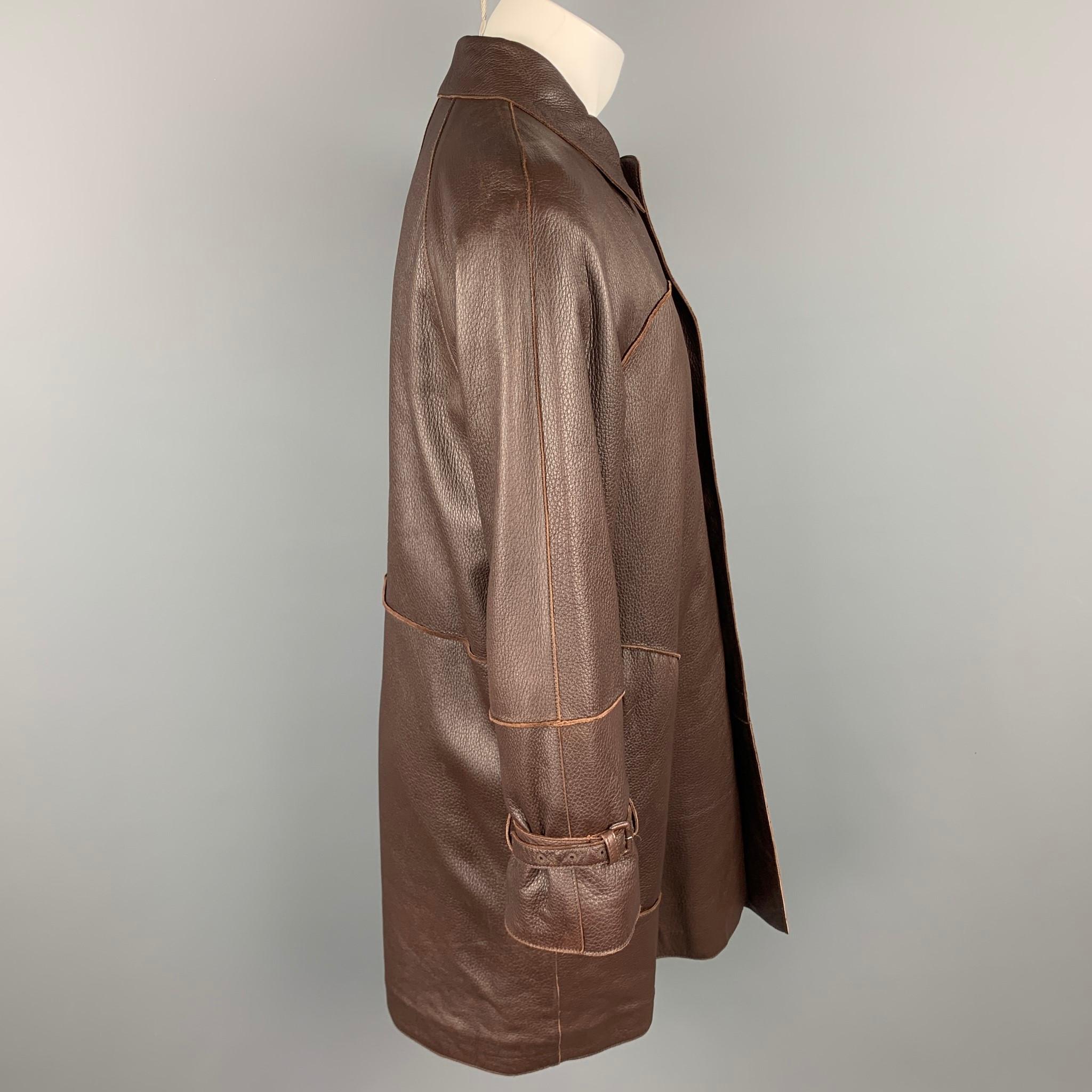 BOTTEGA VENETA Size 38 Brown Leather Hidden Snaps Coat In Good Condition In San Francisco, CA