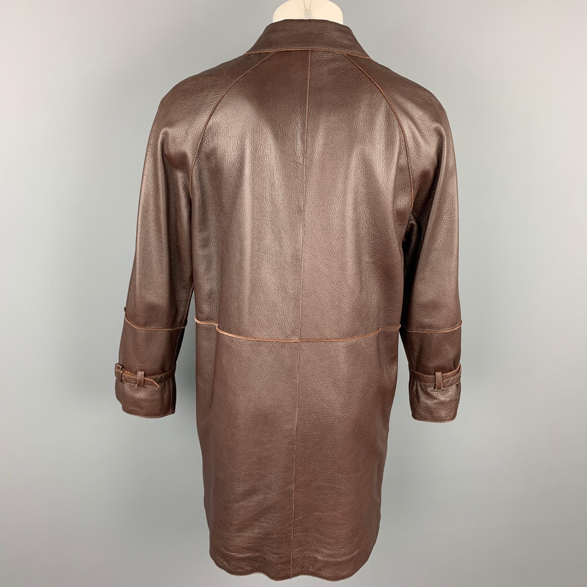 Men's BOTTEGA VENETA Size 38 Brown Leather Hidden Snaps Coat