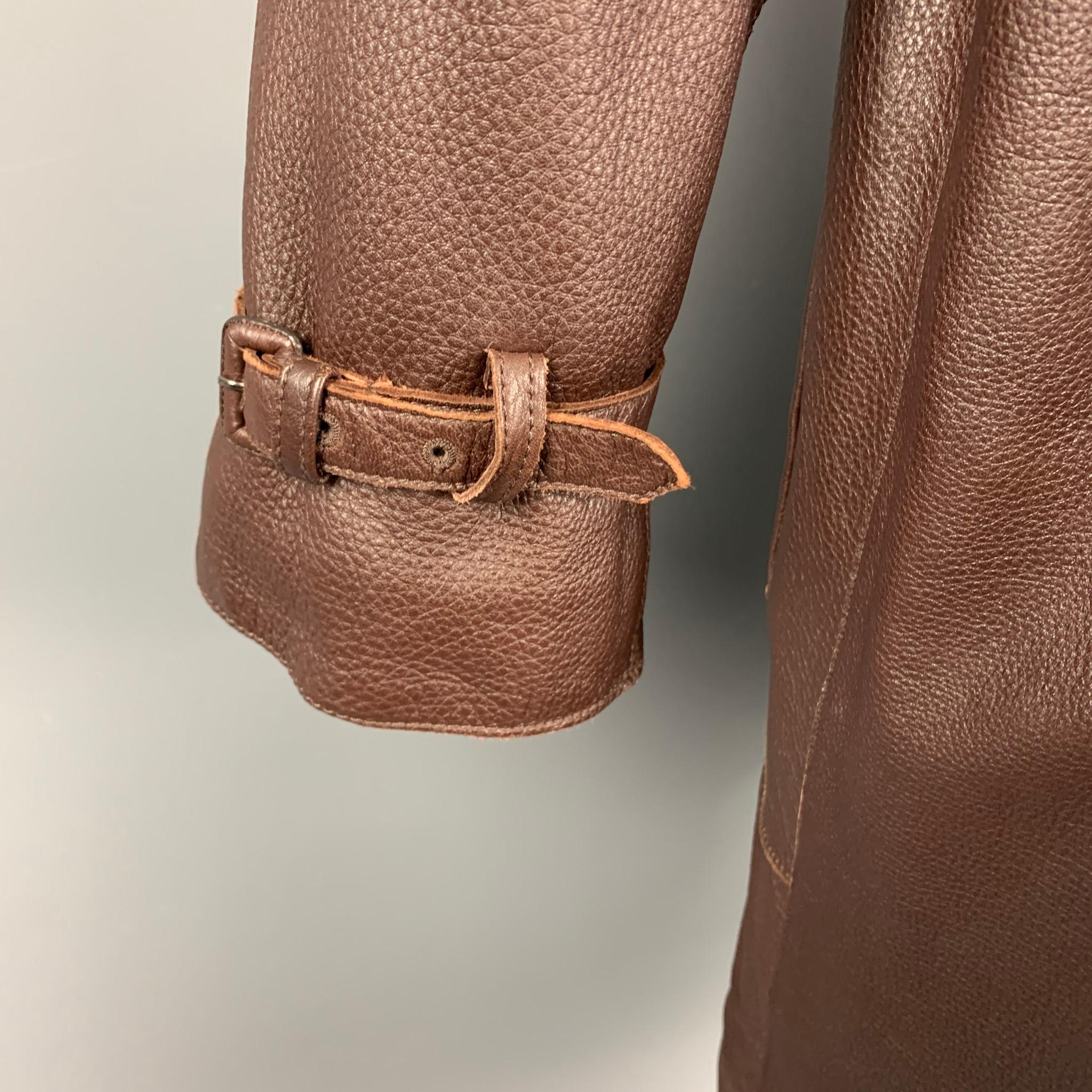 BOTTEGA VENETA Size 38 Brown Leather Hidden Snaps Coat 1