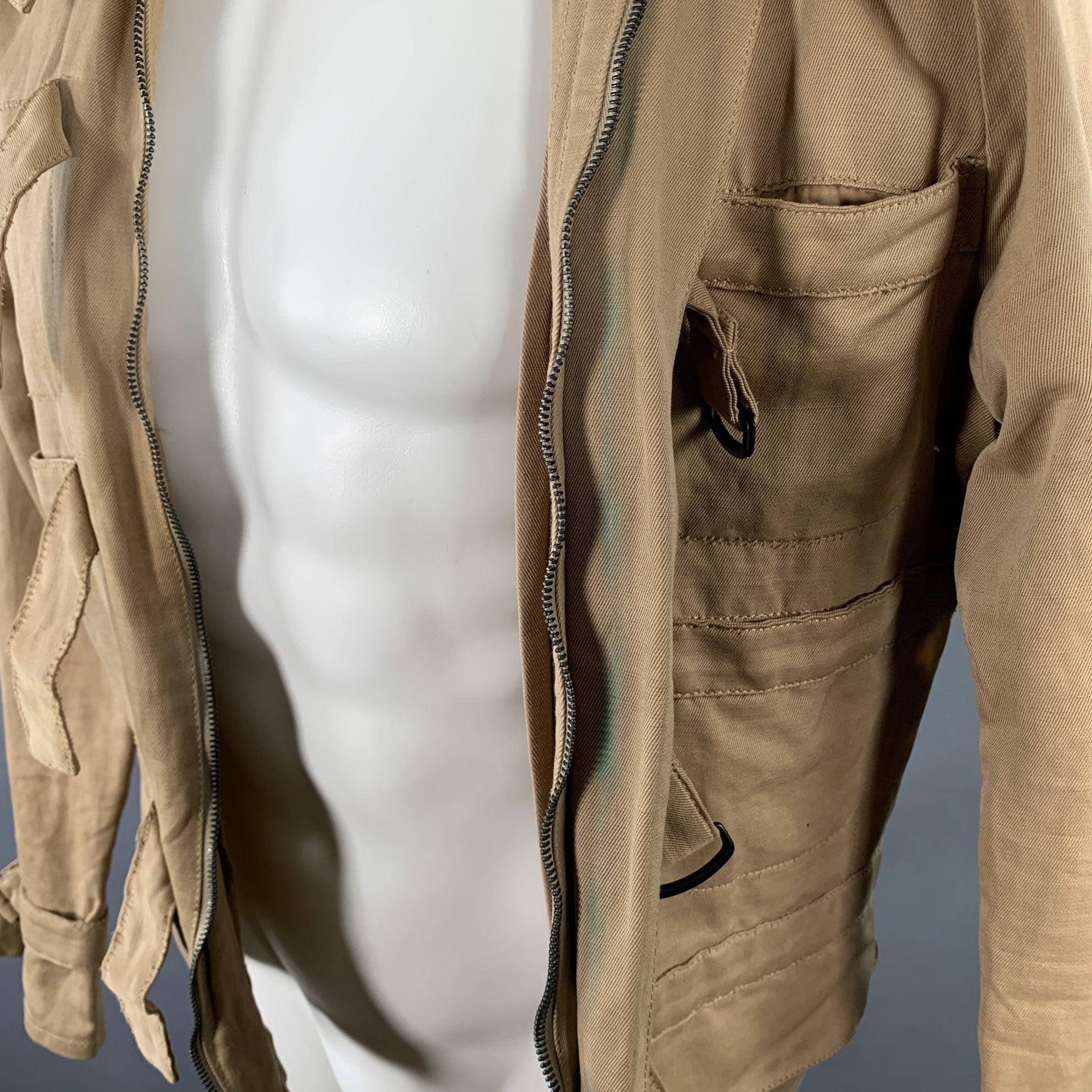 BOTTEGA VENETA Size 40 Khaki Linen Cotton Twill Buckles Zip Up Bondage Jacket For Sale 3