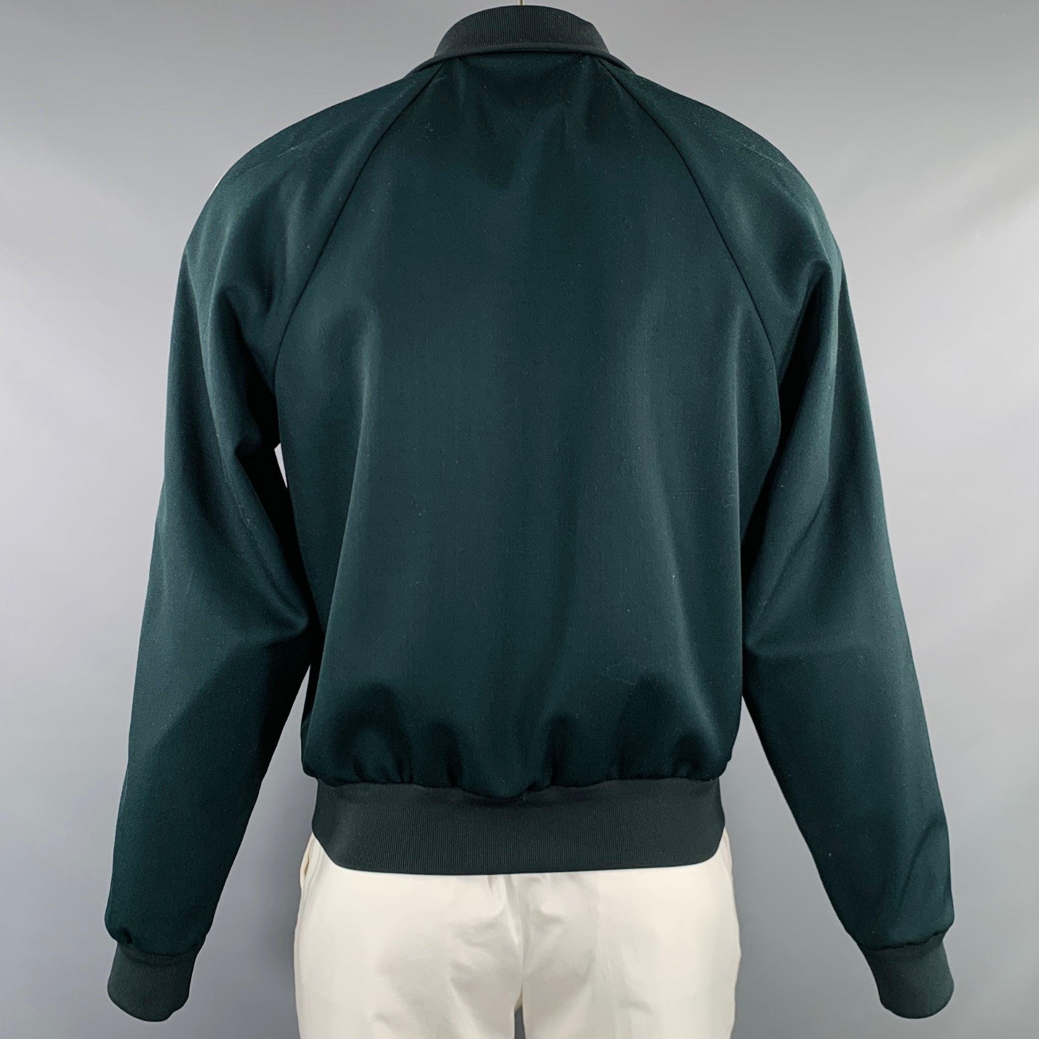 Black BOTTEGA VENETA Size 42 Green White Wool Blend Zip Up Track Jacket