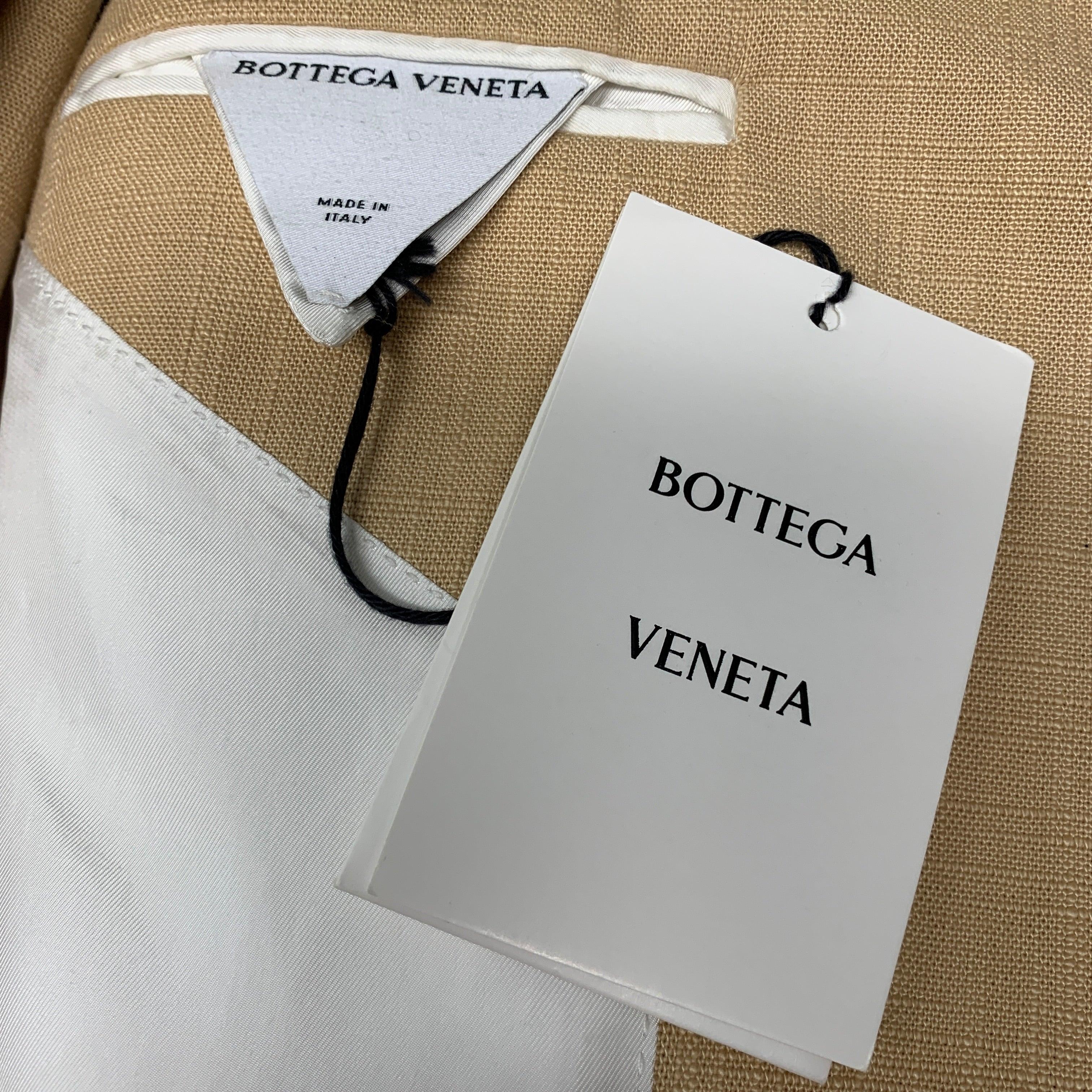 Men's BOTTEGA VENETA Size 42 Khaki Woven Cotton Notch Lapel Sport Coat For Sale