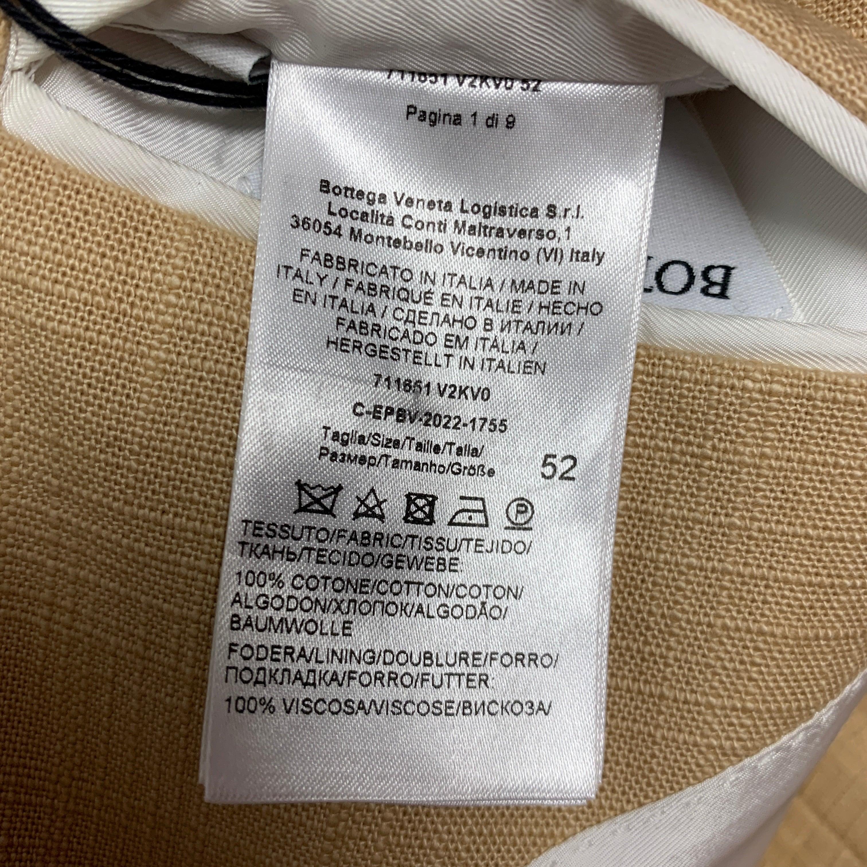 BOTTEGA VENETA Size 42 Khaki Woven Cotton Notch Lapel Sport Coat For Sale 1