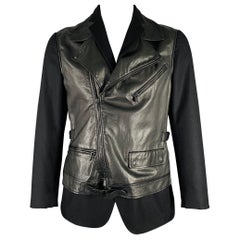 BOTTEGA VENETA Talla 44 Chaqueta motera negra de cachemira de materiales mixtos