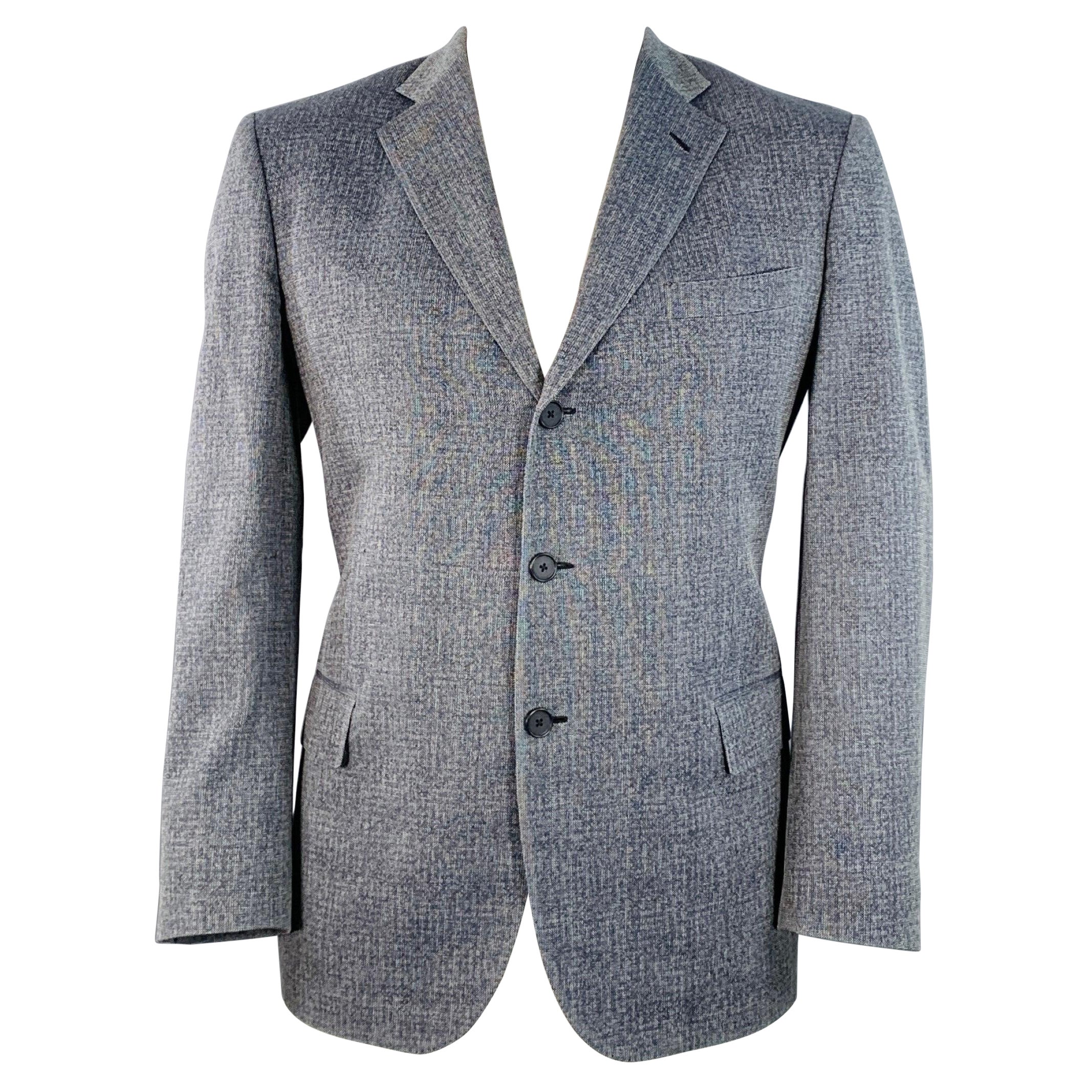 BOTTEGA VENETA Size 46 Navy White Melange Virgin Wool Notch Lapel Sport Coat For Sale