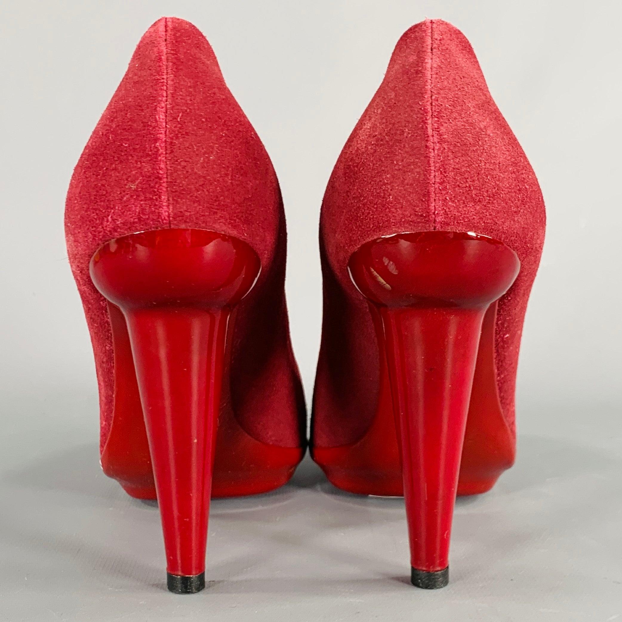 Red BOTTEGA VENETA Size 6.5 Burgundy Suede Platform Heels Pumps For Sale