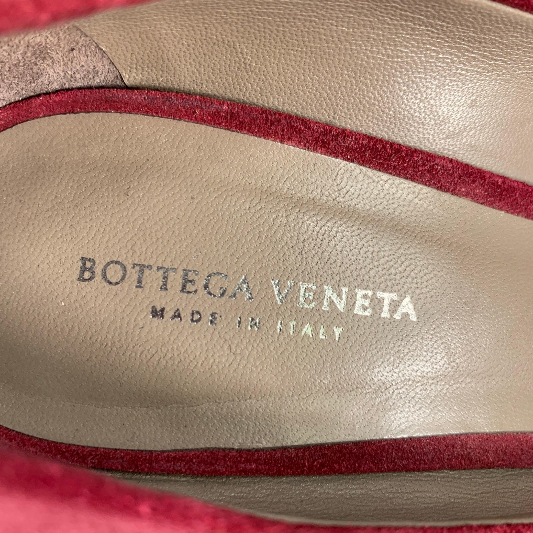 BOTTEGA VENETA Size 6.5 Burgundy Suede Platform Heels Pumps For Sale 2