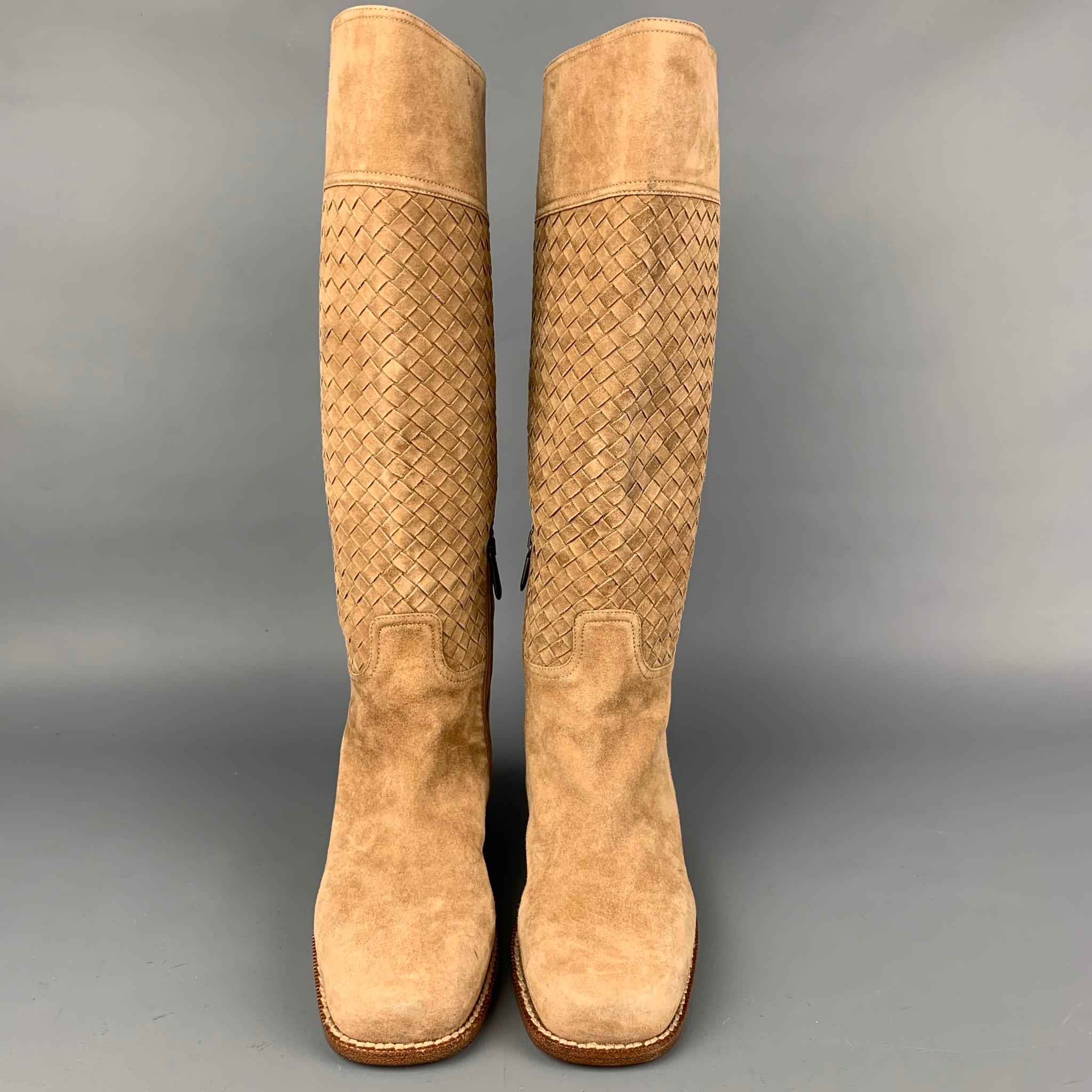 beige suede knee high boots