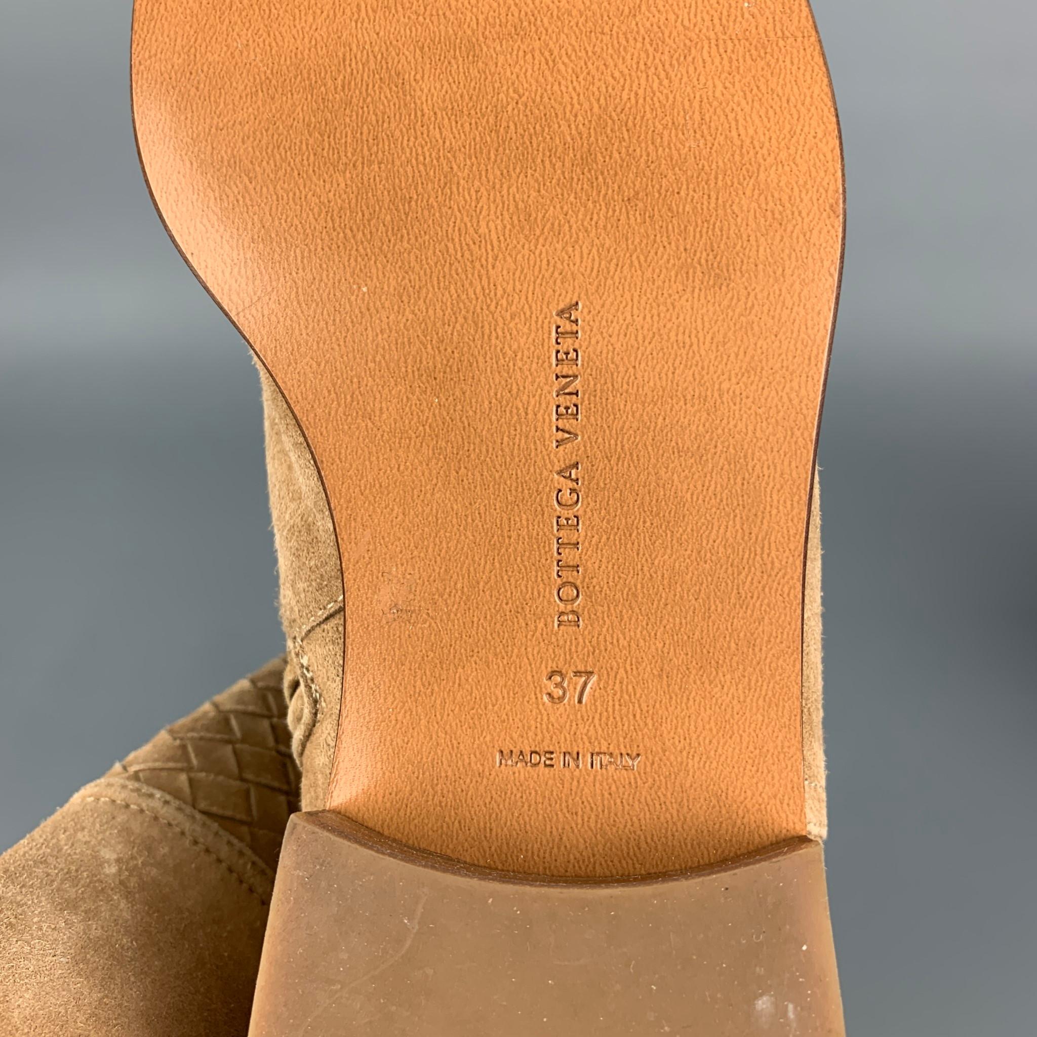 BOTTEGA VENETA Size 7 Beige Suede Woven Knee High Boots In Excellent Condition In San Francisco, CA