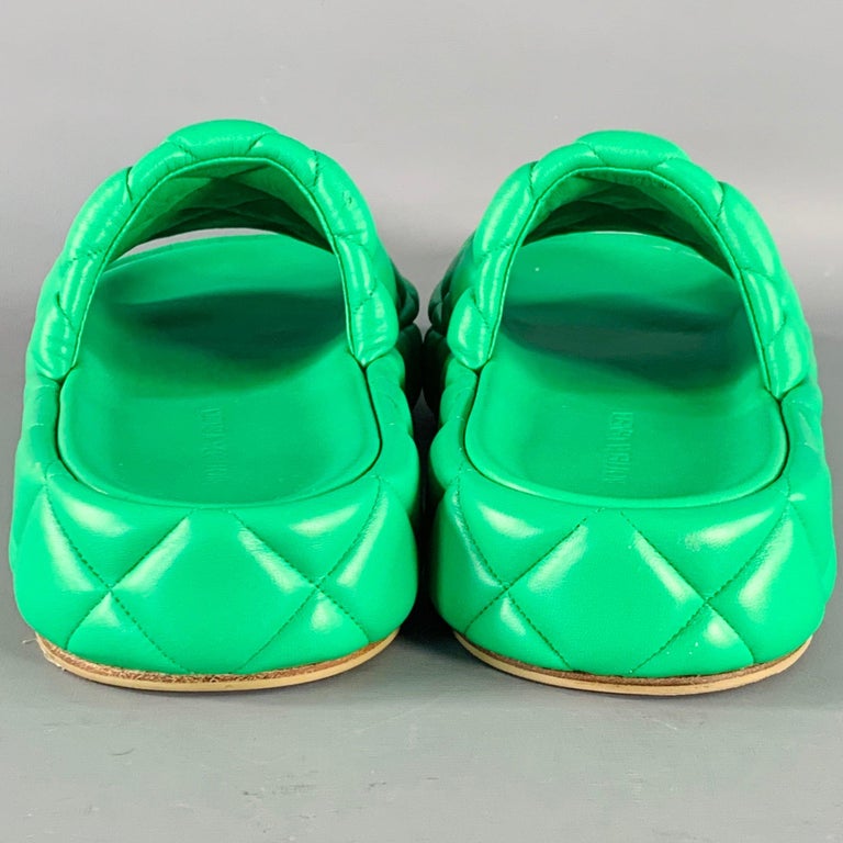 BOTTEGA VENETA Size 7 Green Quilted Padded Lambskin Leather Slide Sandals BOTTEGA VENETA Size 7 Green Quilted Padded Lambskin Leather  main image 2