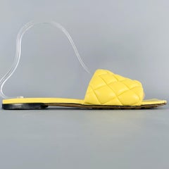 BOTTEGA VENETA Size 7 Yellow Leather Quilted Slide Sandals