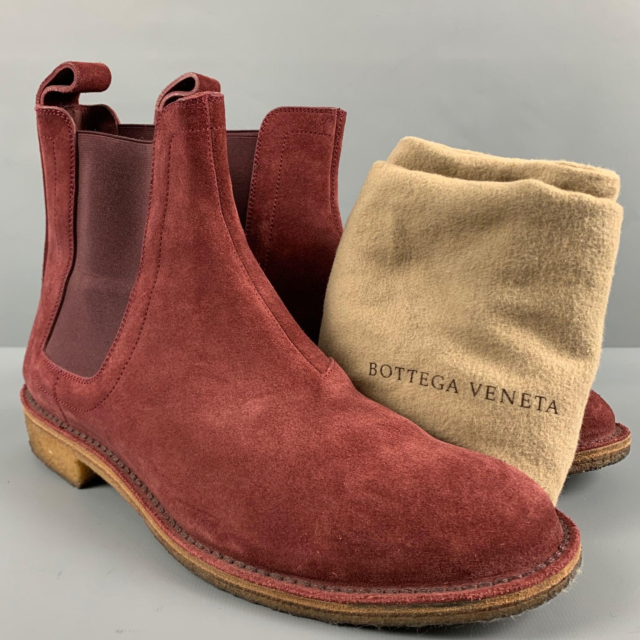 BOTTEGA VENETA Size 7.5 Burgundy Suede Chelsea Boots For Sale 3