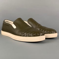 BOTTEGA VENETA Size 7.5 Olive White Woven Leather Slip On Sneakers