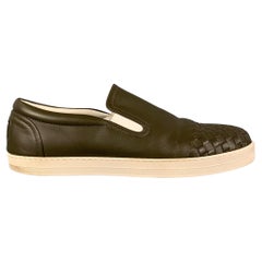 BOTTEGA VENETA Size 7.5 Olive White Woven Leather Slip On Sneakers