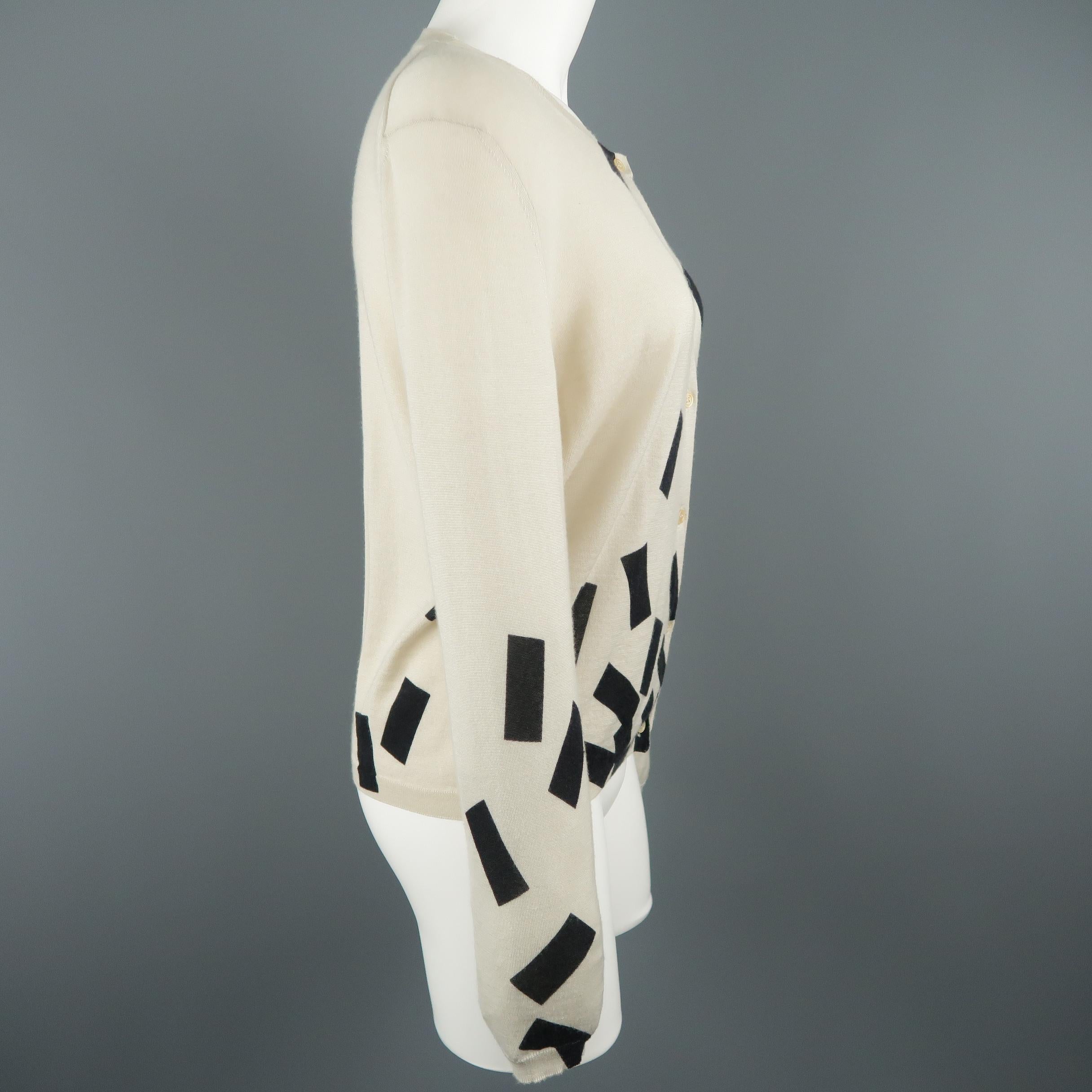 BOTTEGA VENETA Size 8 Beige & Black Geometric Cashmere / Silk Cardigan In Excellent Condition In San Francisco, CA
