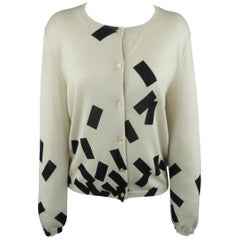 BOTTEGA VENETA Size 8 Beige & Black Geometric Cashmere / Silk Cardigan