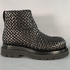 BOTTEGA VENETA Size 8 Black Mini Lido Weave Lug Woven Leather Side Zipper Boots