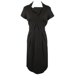 BOTTEGA VENETA Size 8 Black Virgin Wool Collared Oragami Shift Dress