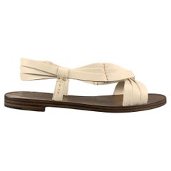 BOTTEGA VENETA Size 8 White & Taupe Leather Sandals
