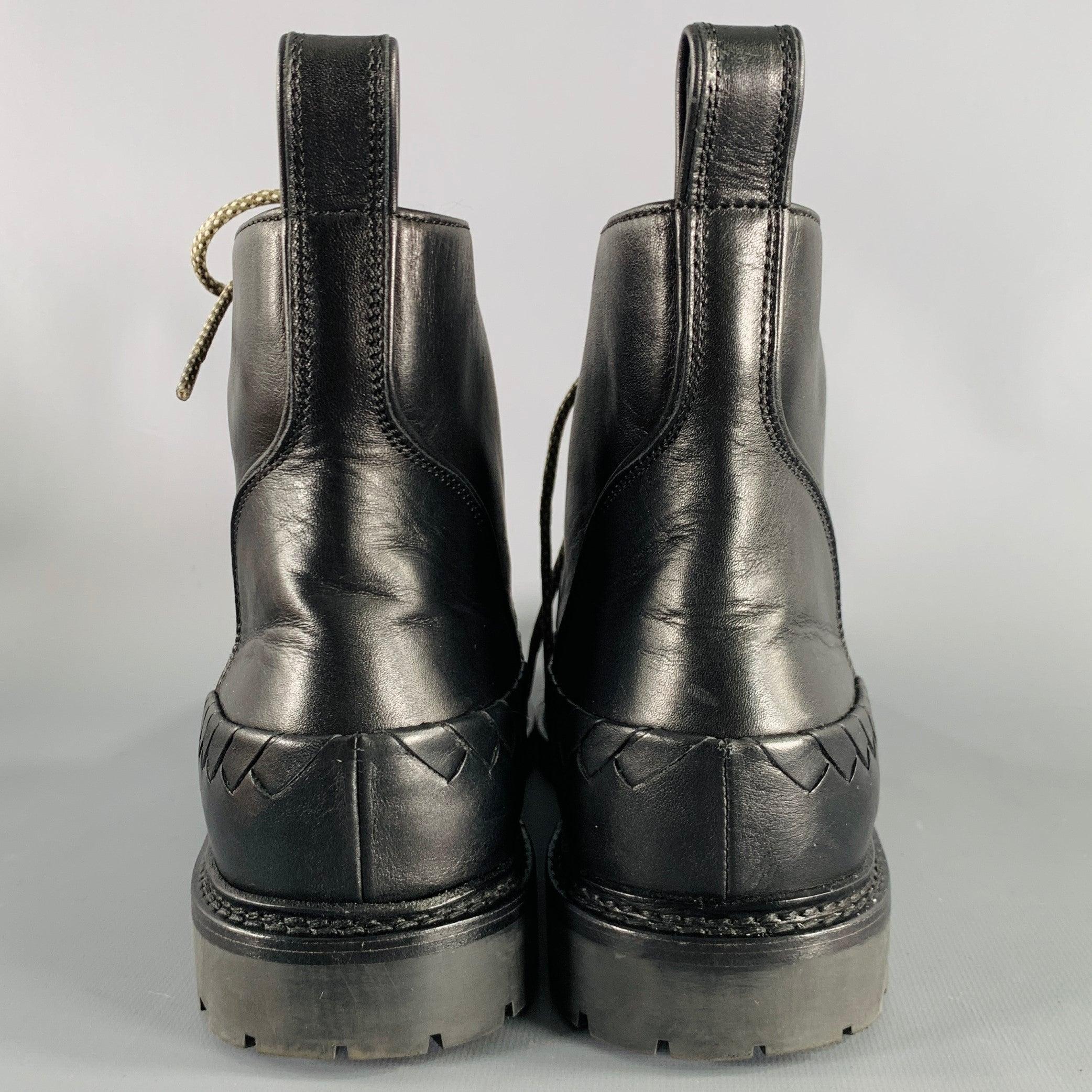 BOTTEGA VENETA Size 8.5 Black Leather Lace-Up Boots In Good Condition For Sale In San Francisco, CA