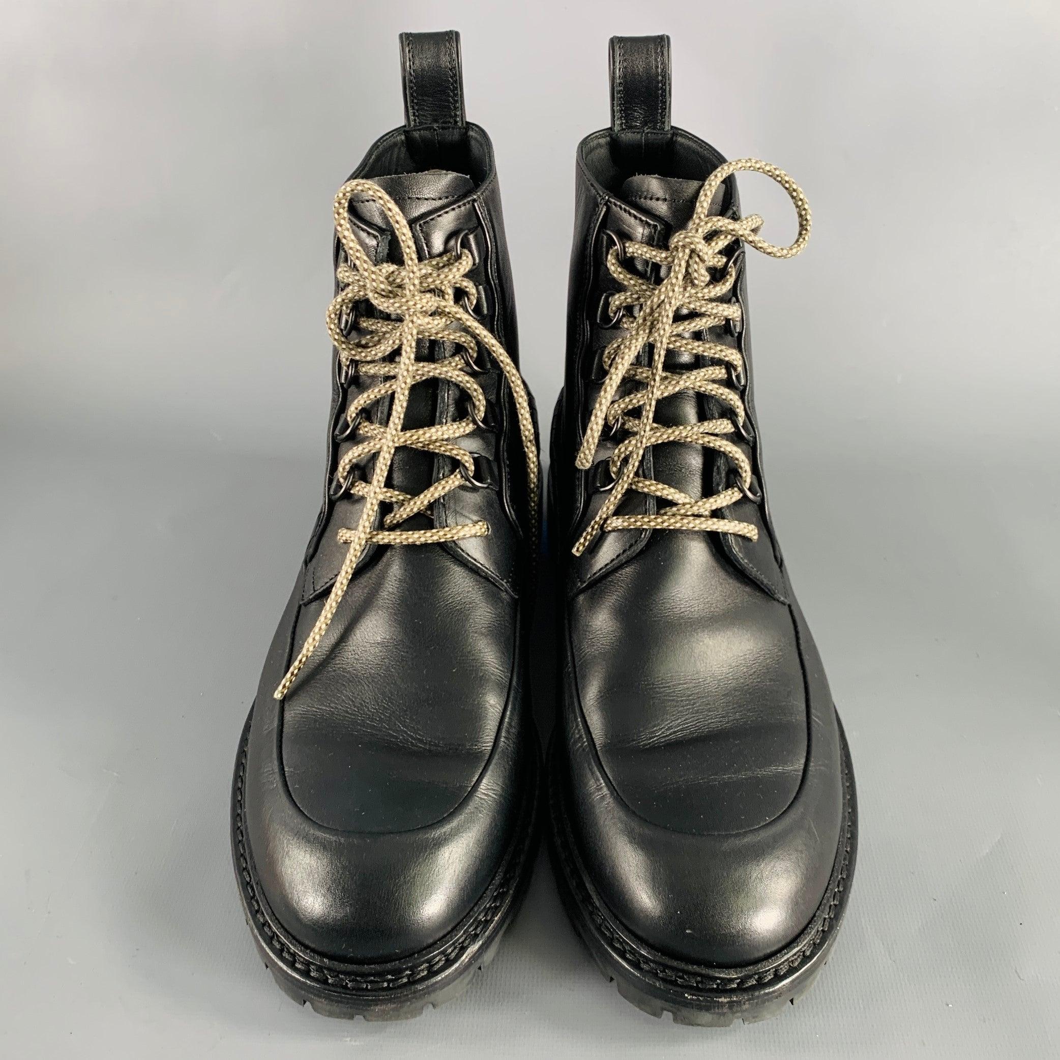 Men's BOTTEGA VENETA Size 8.5 Black Leather Lace-Up Boots For Sale
