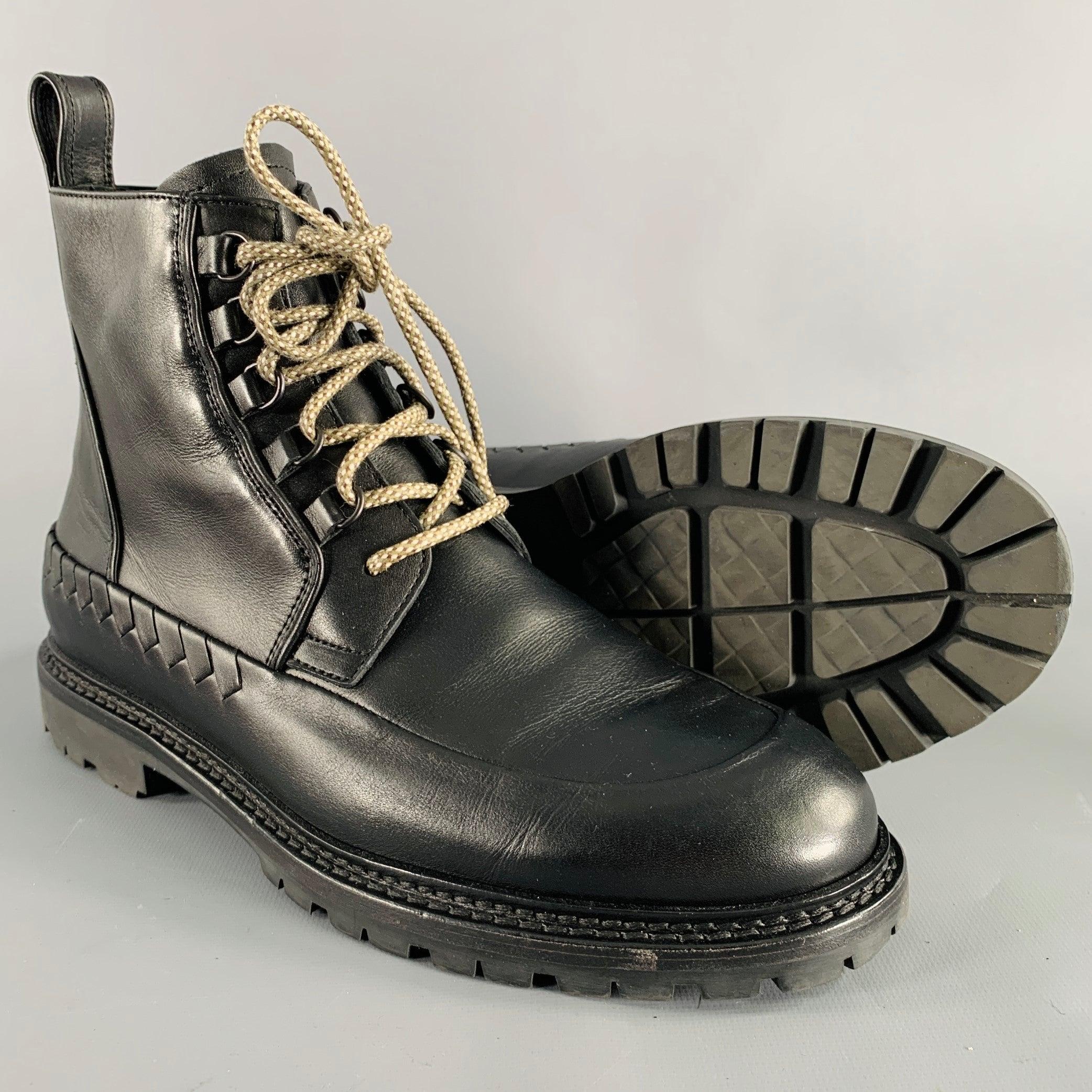 BOTTEGA VENETA Size 8.5 Black Leather Lace-Up Boots For Sale 1