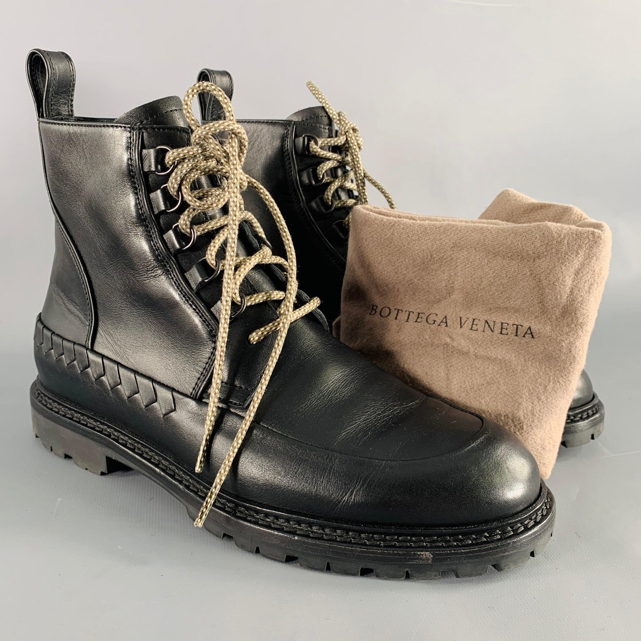 BOTTEGA VENETA Size 8.5 Black Leather Lace-Up Boots For Sale 5
