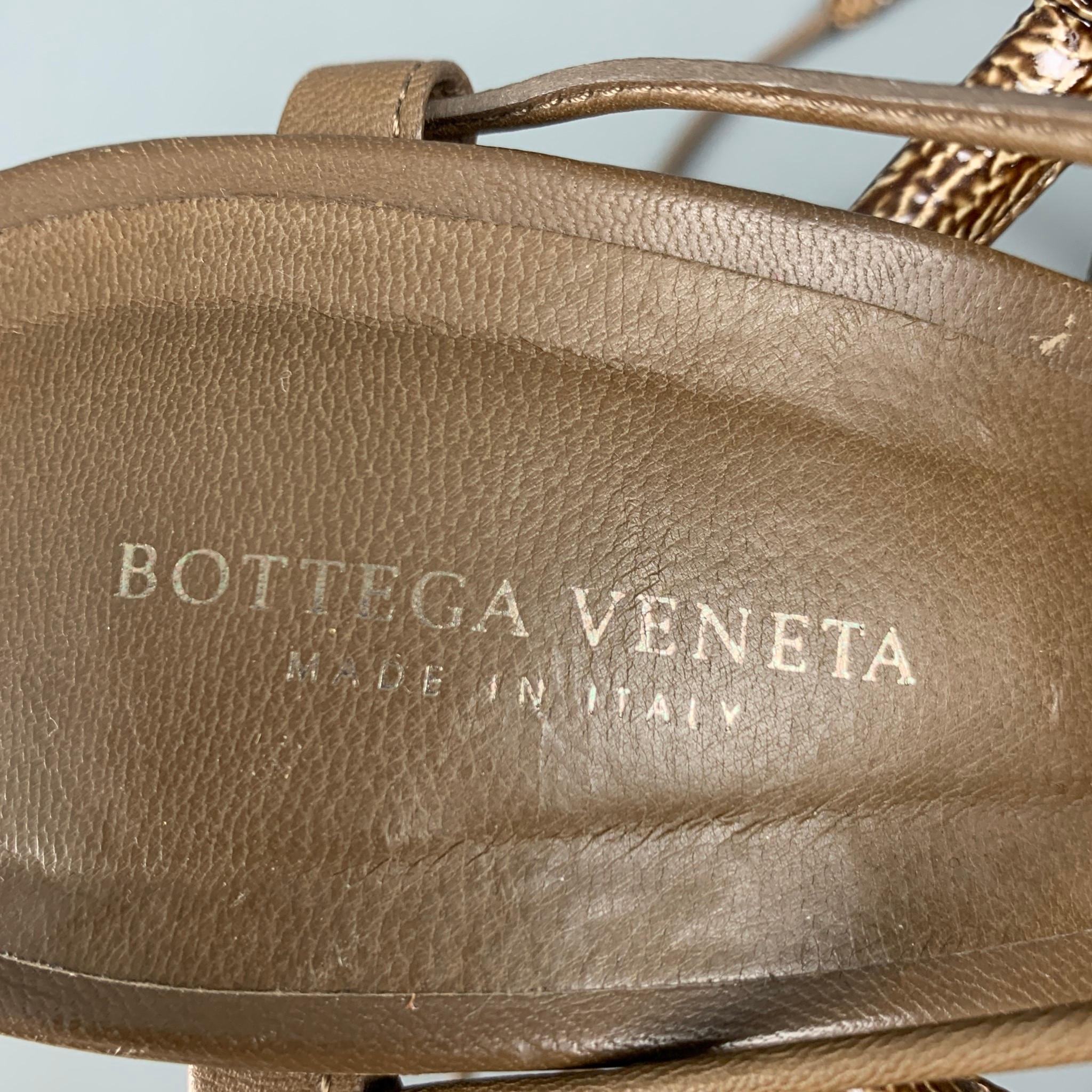 BOTTEGA VENETA Size 8.5 Brown Olive Woven Patent Leather Wedge Sandals 4