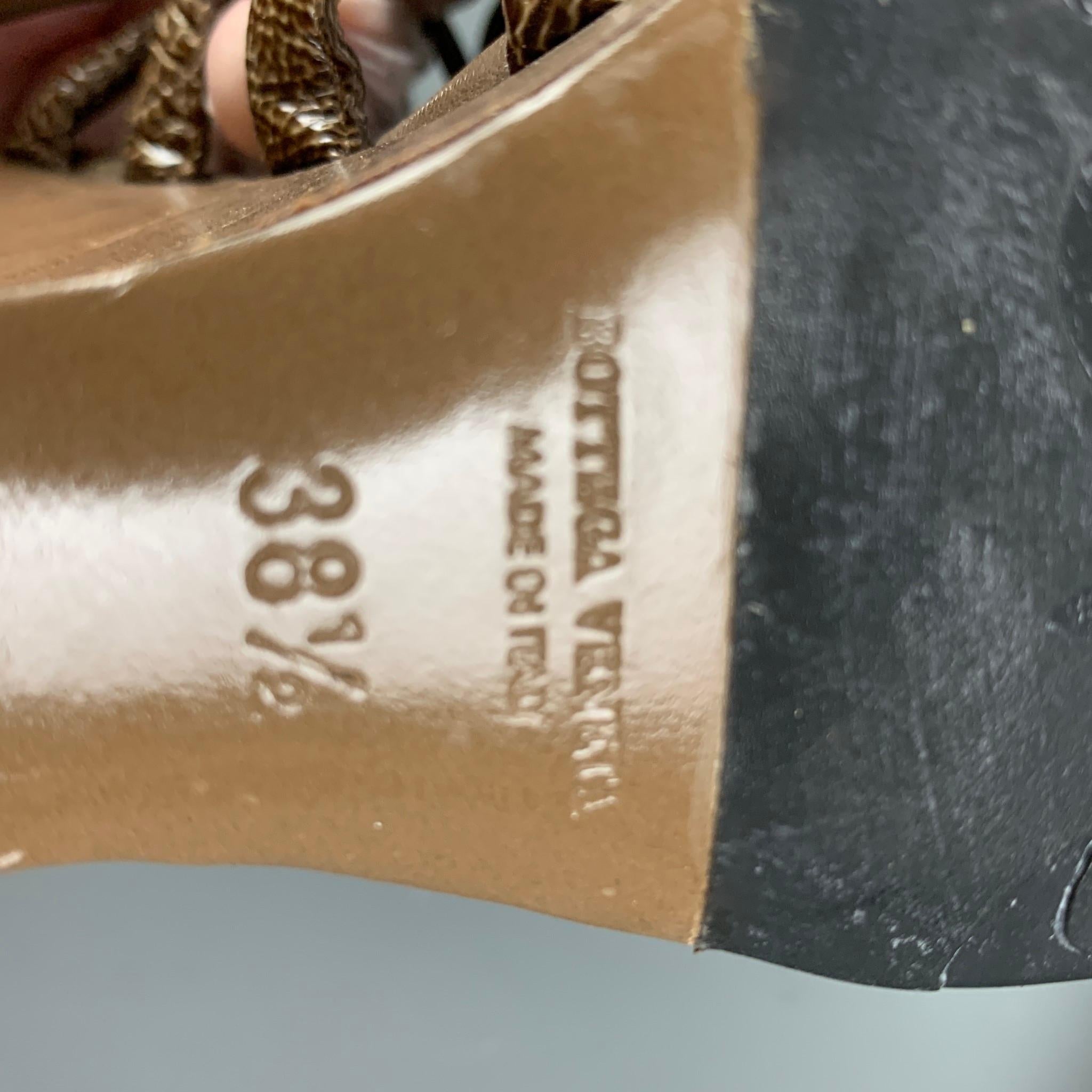 BOTTEGA VENETA Size 8.5 Brown Olive Woven Patent Leather Wedge Sandals 5