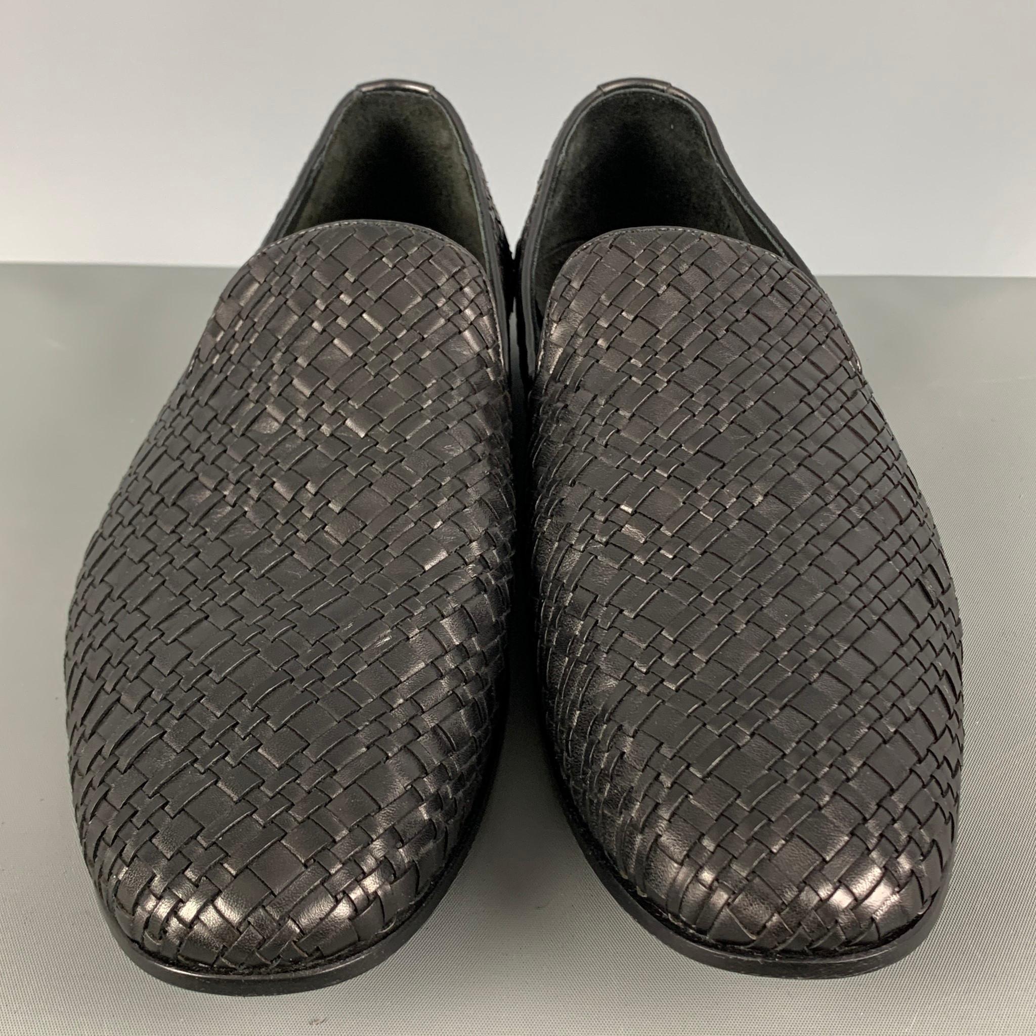 BOTTEGA VENETA Size 9 Black Woven Slip On Loafers 1