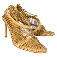 BOTTEGA VENETA Size 9 Tan Lambskin Leather Mesh Stiletto Heels Pumps