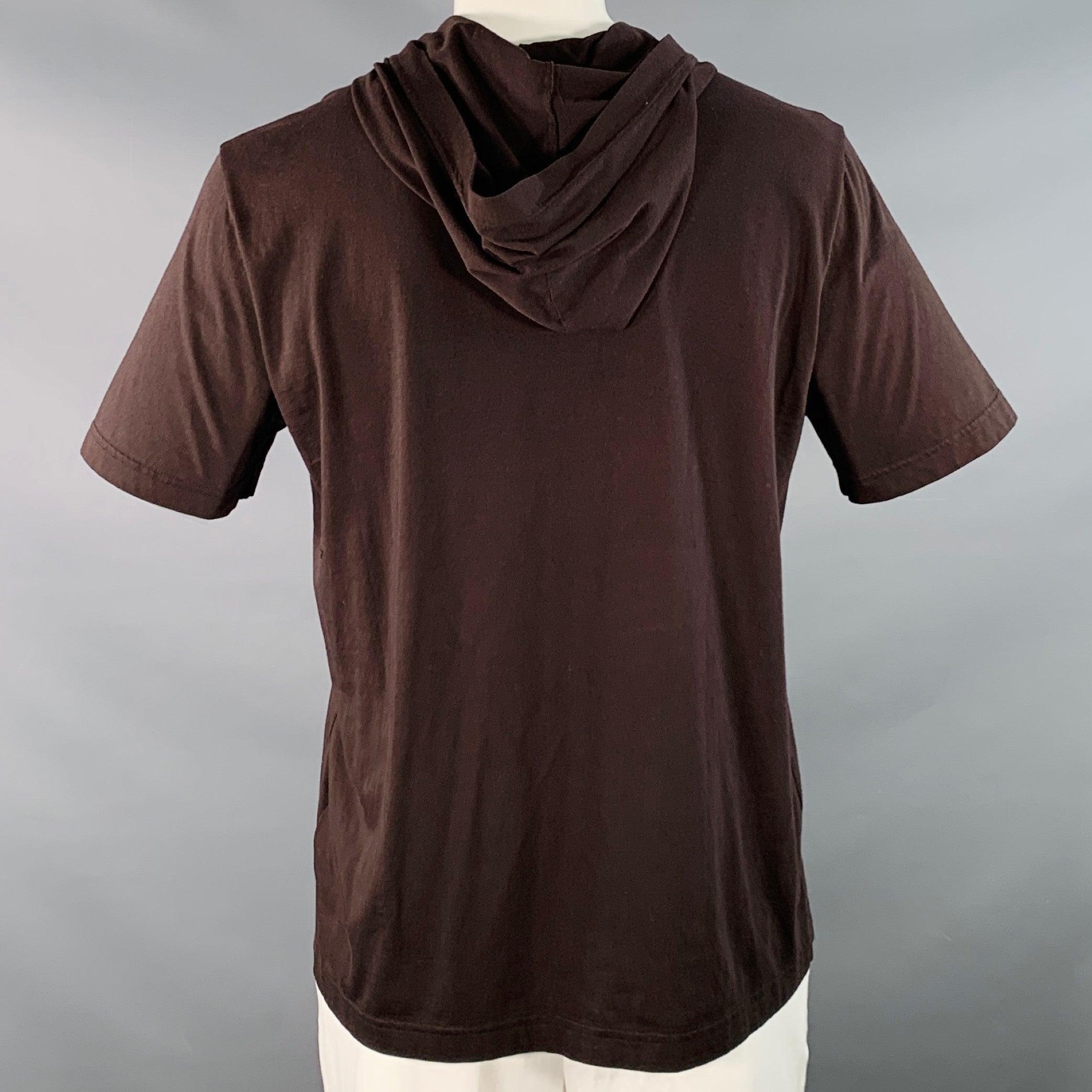 Noir BOTTEGA VENETA Size L Brown Cotton Hoodie Short Sleeve Sweatshirt en vente