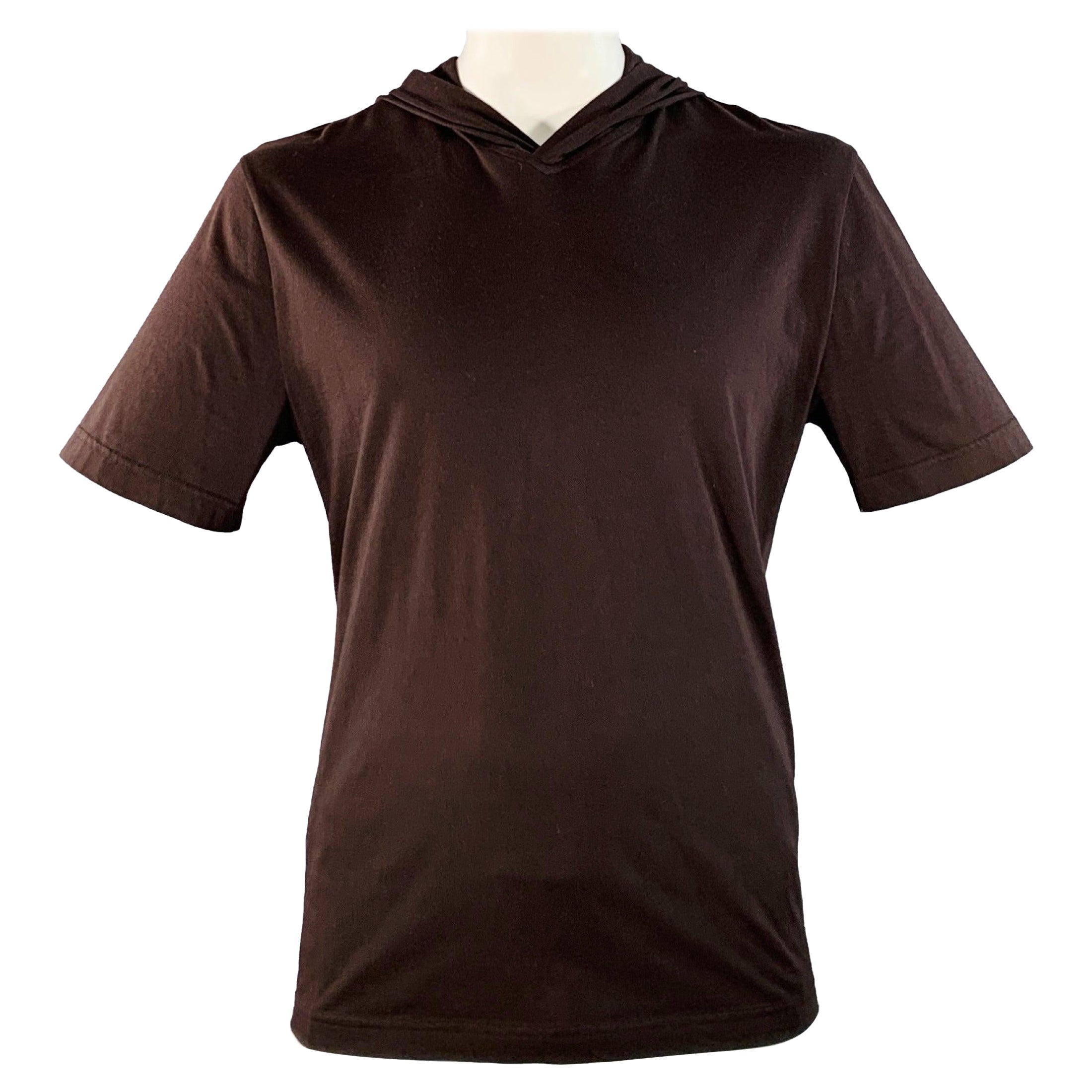 BOTTEGA VENETA Size L Brown Cotton Hoodie Short Sleeve Sweatshirt en vente
