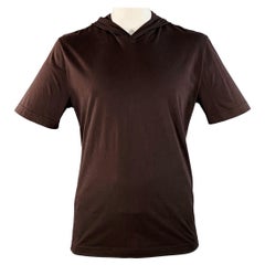 BOTTEGA VENETA Size L Brown Cotton Hoodie Short Sleeve Sweatshirt