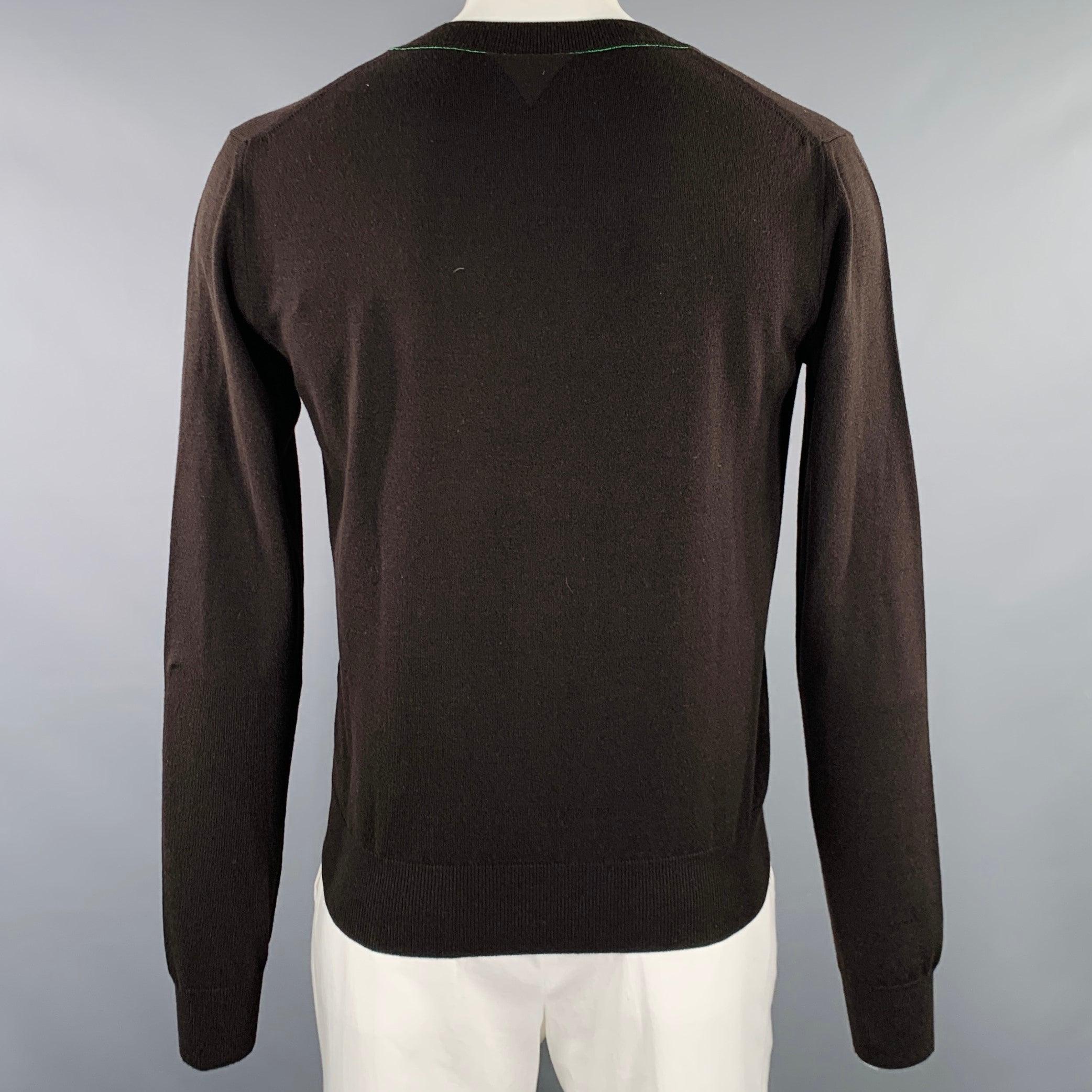 Black BOTTEGA VENETA Size L Brown Knit Wool Blend V-Neck Pullover