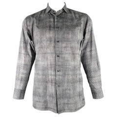 BOTTEGA VENETA Taglia L Camicia a maniche lunghe in cotone a quadri grigio bianco