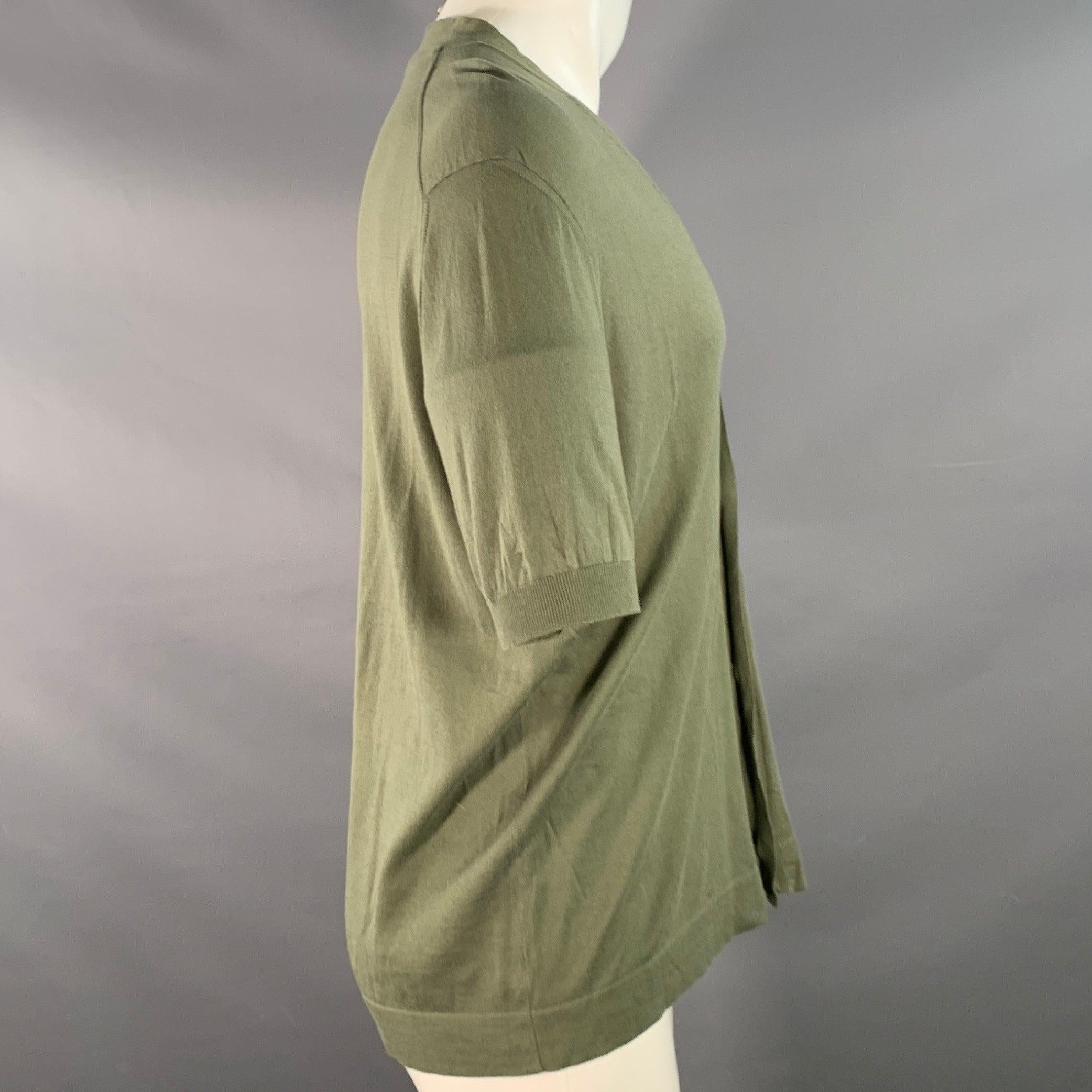 Marron BOTTEGA VENETA Size M Green Blue Numbers Applique Cotton V-Neck Short Sleeve Shirt en vente