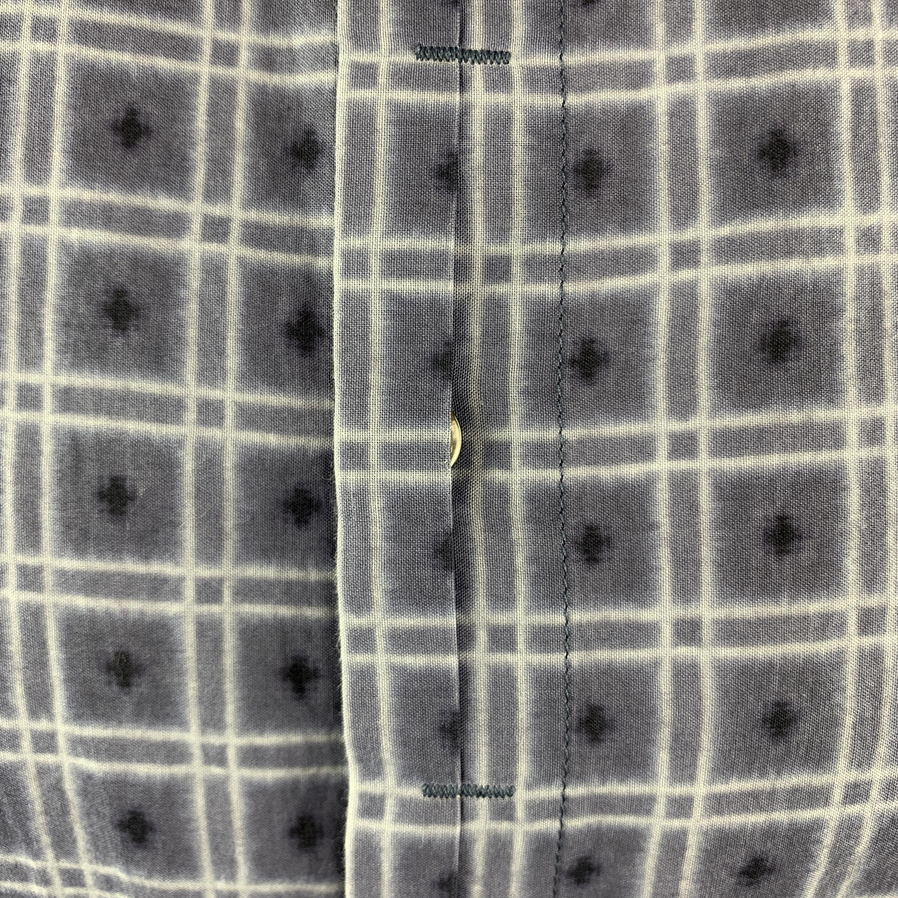 Gray BOTTEGA VENETA Size M Navy Squares Print Cotton Button Up Long Sleeve Shirt