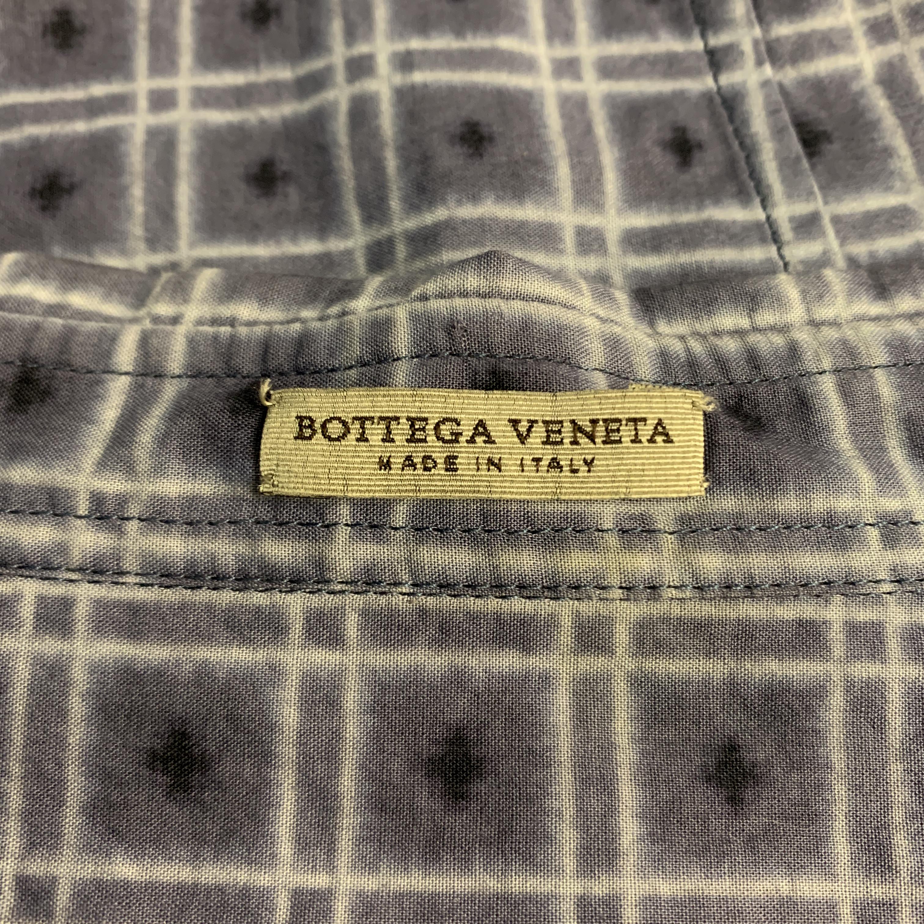 BOTTEGA VENETA Size M Navy Squares Print Cotton Button Up Long Sleeve Shirt 3