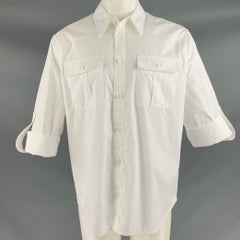 BOTTEGA VENETA Size M White Cotton Button Up Roll Tab Long Sleeve Shirt