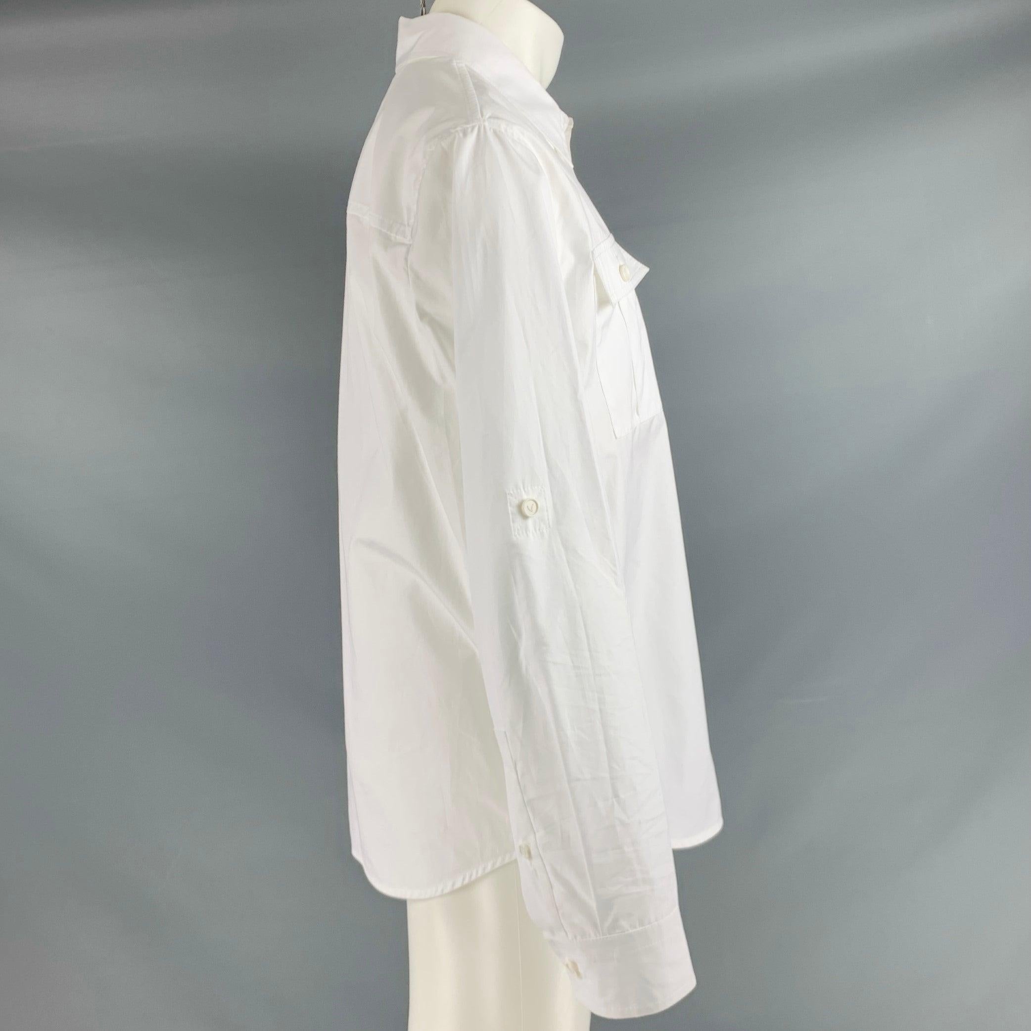 BOTTEGA VENETA Size M White Cotton Button Up Roll Tab Long Sleeve Shirt In Excellent Condition For Sale In San Francisco, CA