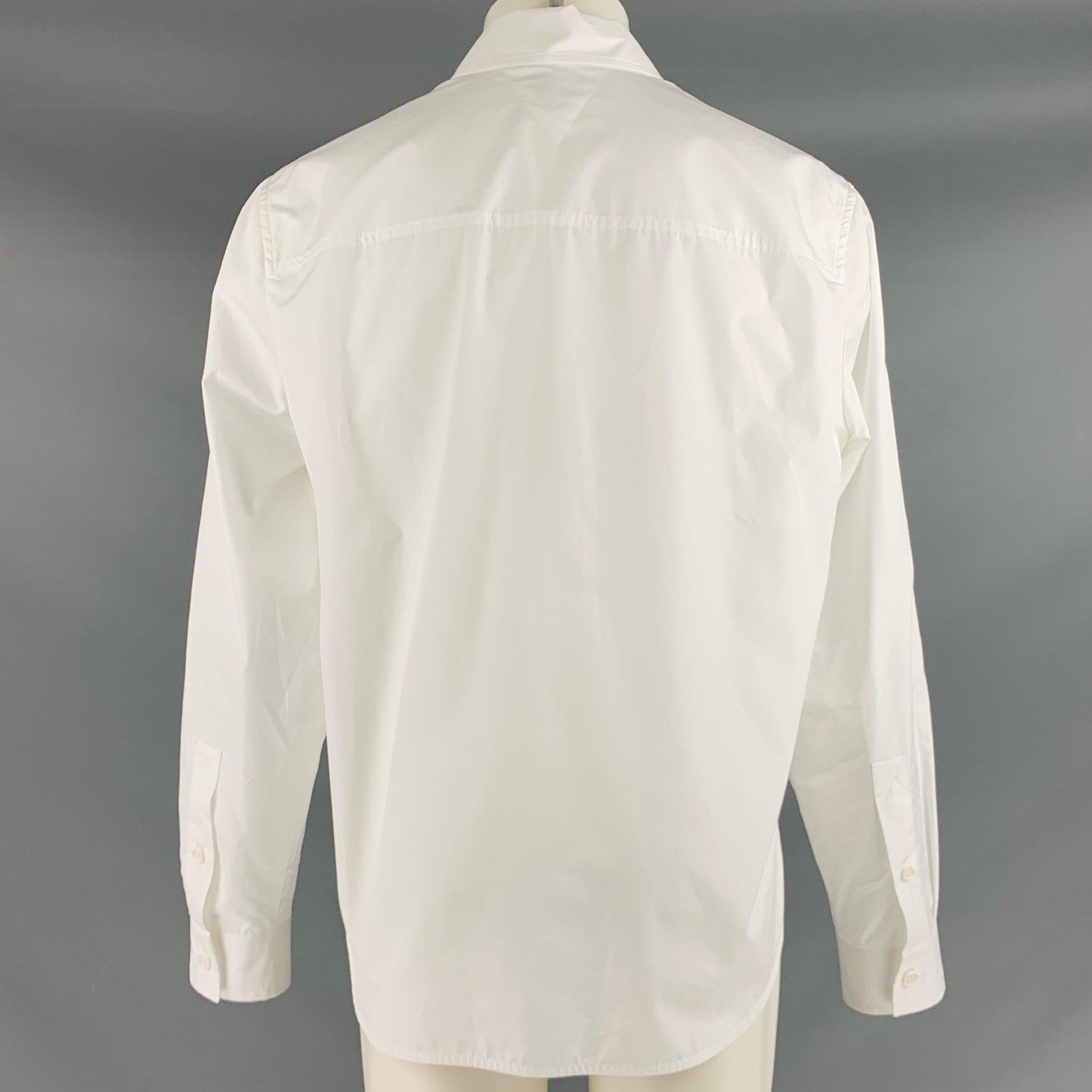 Men's BOTTEGA VENETA Size M White Cotton Button Up Roll Tab Long Sleeve Shirt For Sale