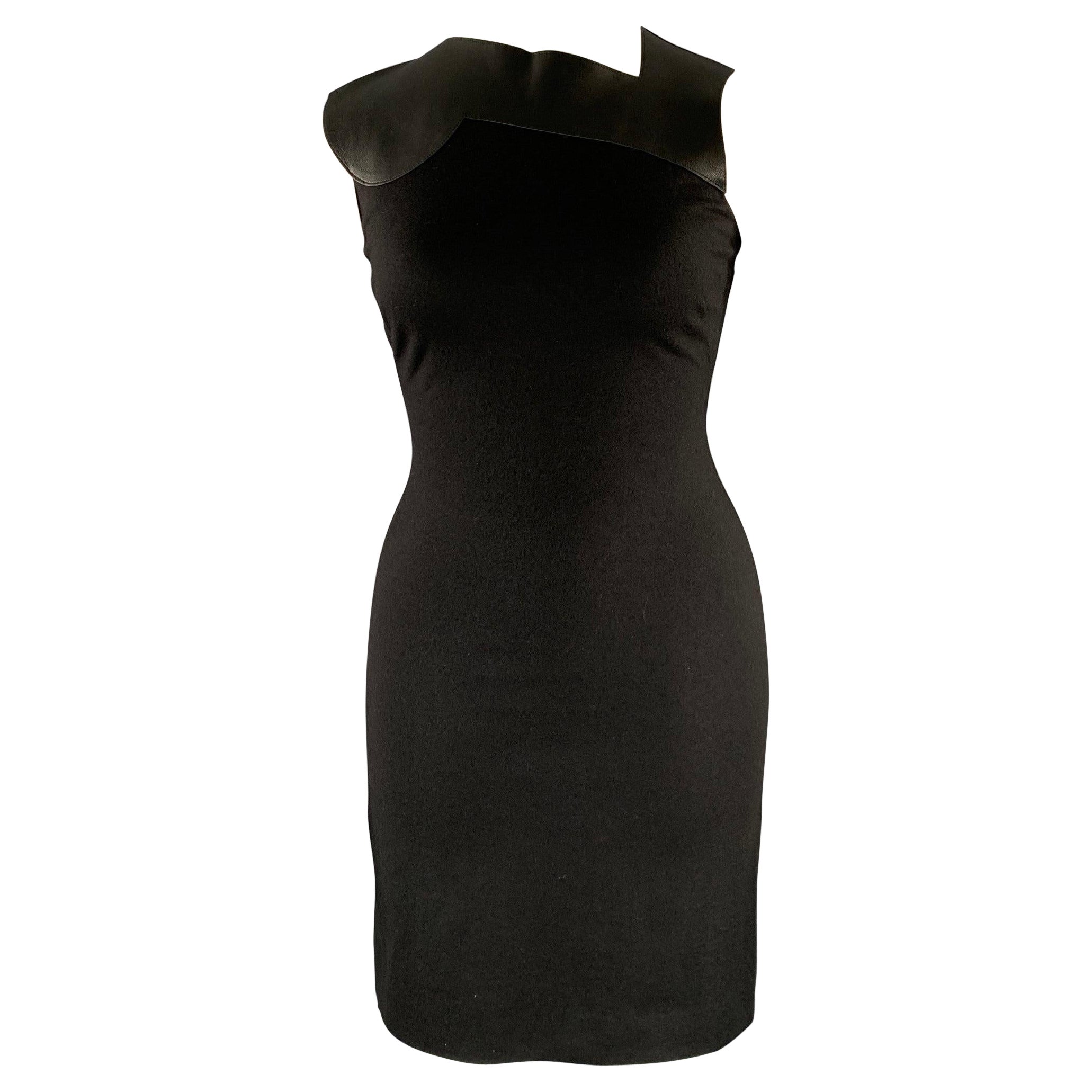 BOTTEGA VENETA Taille S Robe sans manches en laine chinée noire