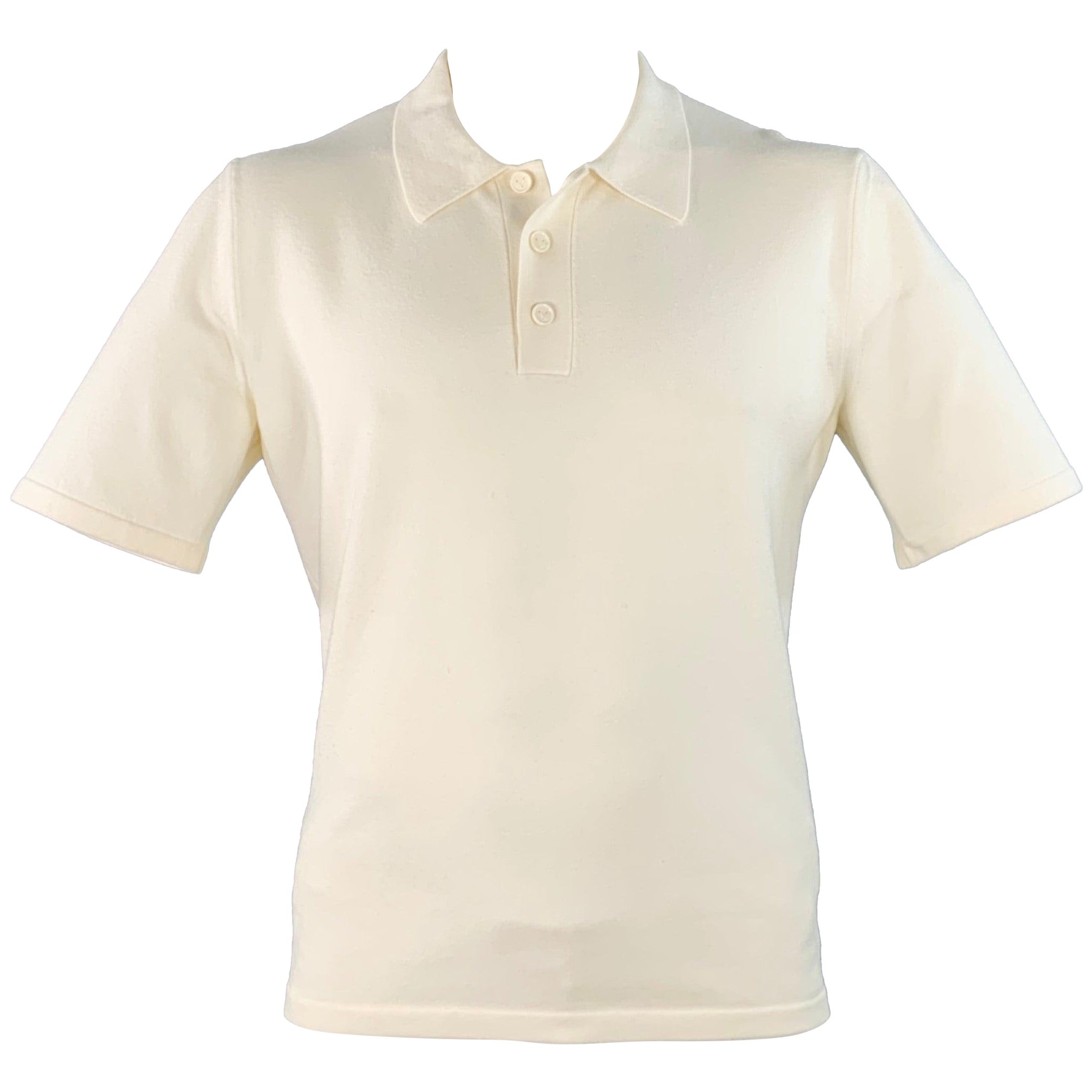 BOTTEGA VENETA Taille XL Polo à manches courtes en jersey de laine beige en vente