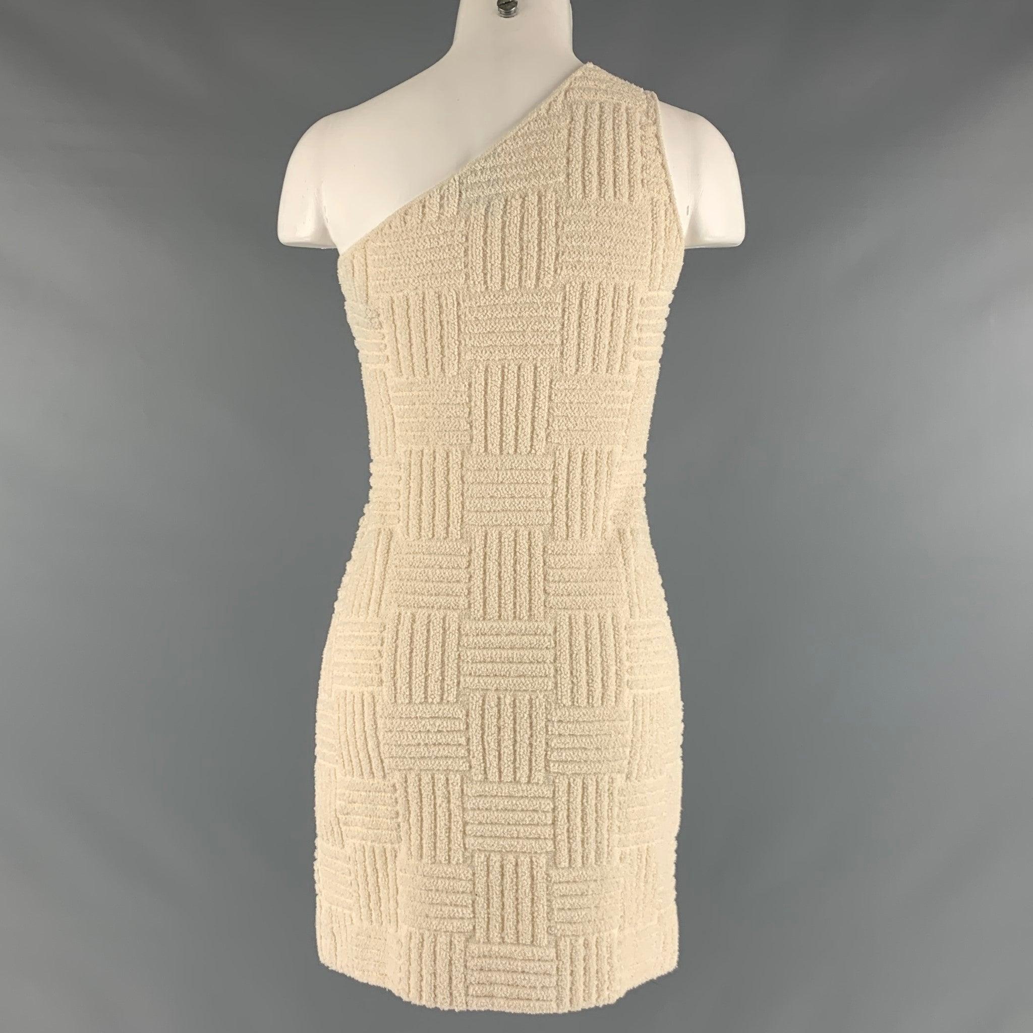 BOTTEGA VENETA Größe XS Cremefarbenes strukturiertes One-Shoulder-Kleid aus Baumwollmischung Damen im Angebot