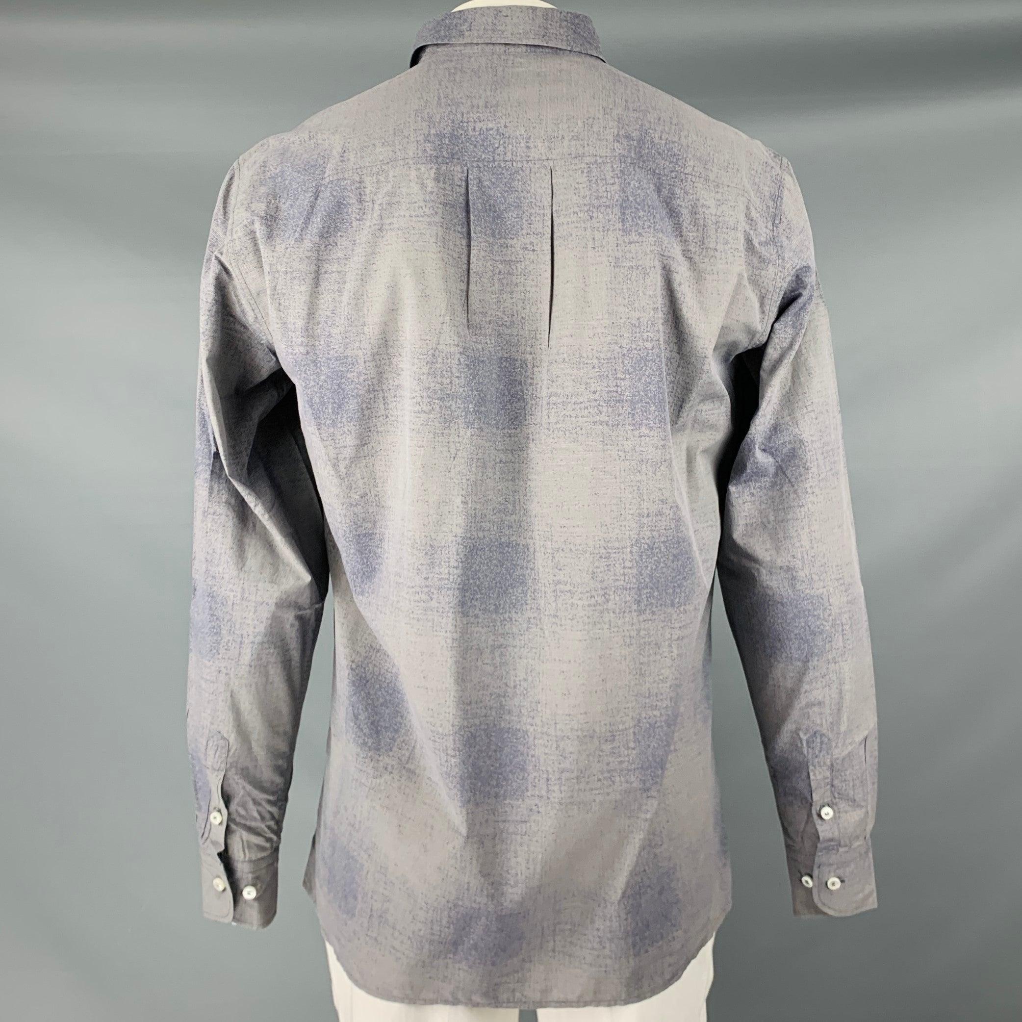 Gray BOTTEGA VENETA Size XXL Grey Blue Ombre Cotton Button Up Long Sleeve Shirt
