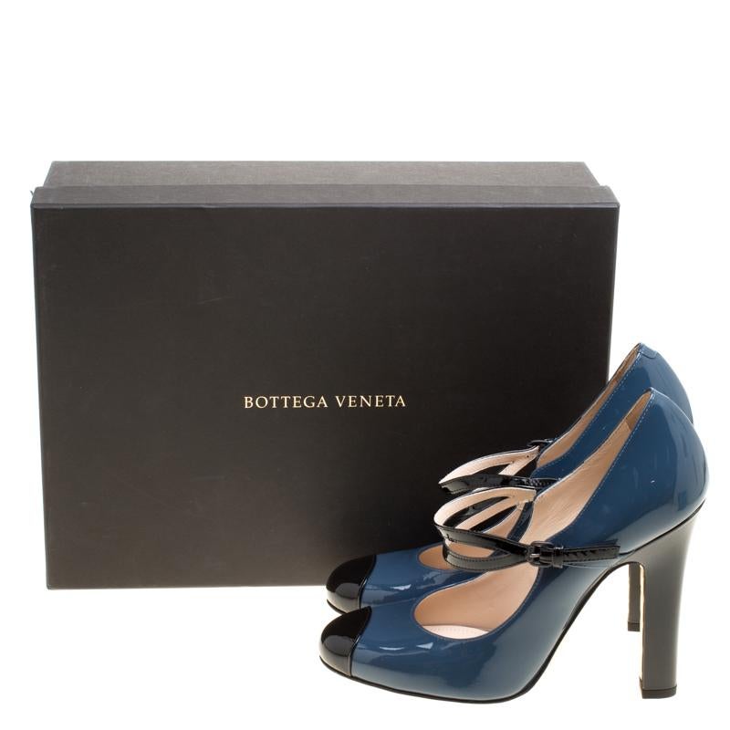 Women's Bottega Veneta Slate Grey Patent Leather Bette Cap Toe Mary Jane Pumps Size 36.5